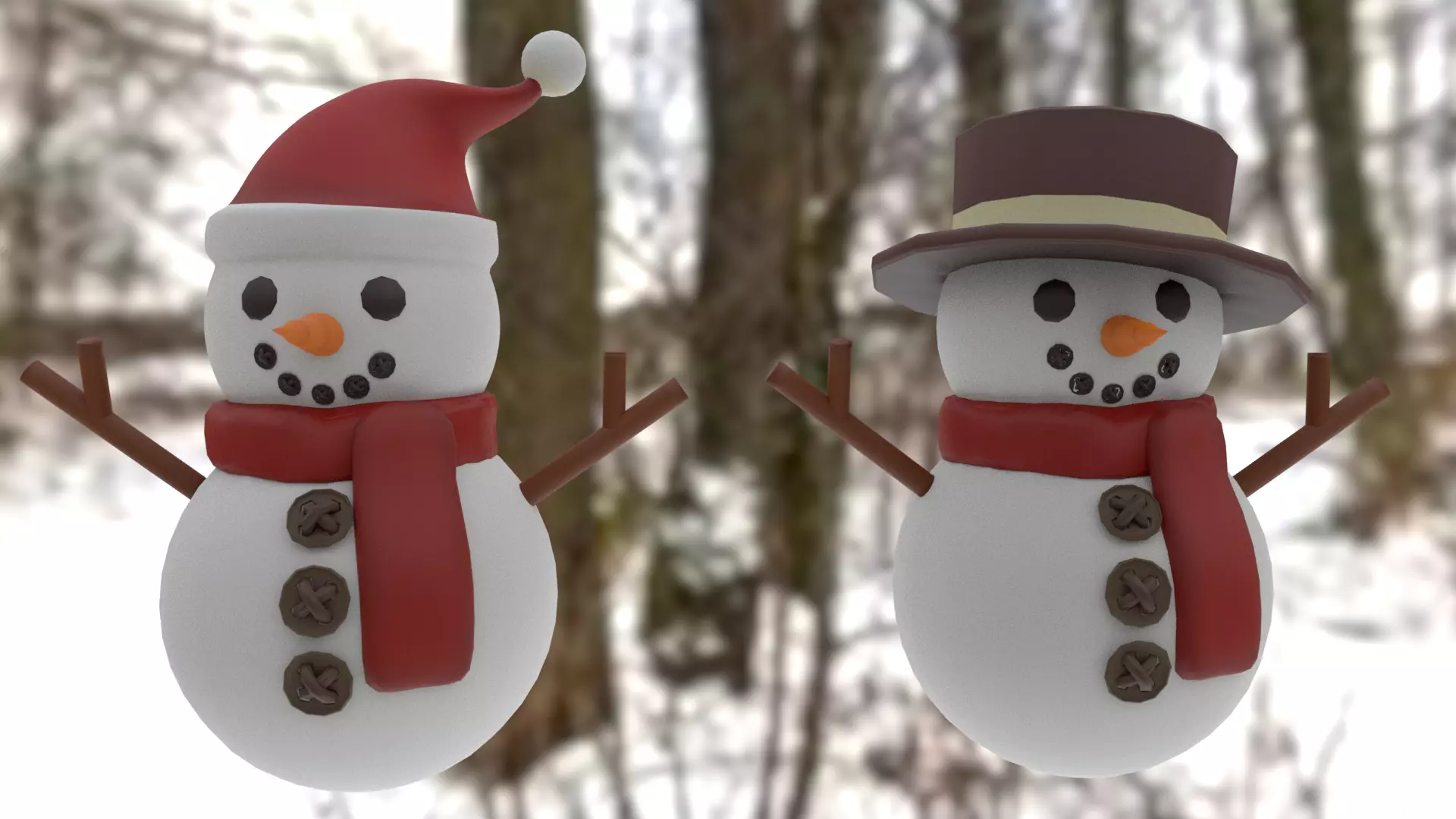 Snowman pack Low-poly 3D model_0