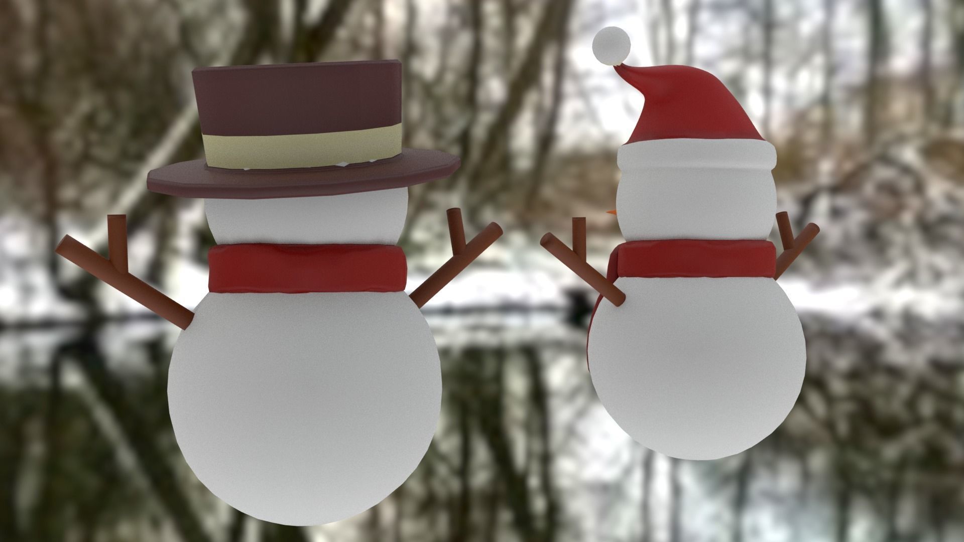 Snowman pack Low-poly 3D model_4