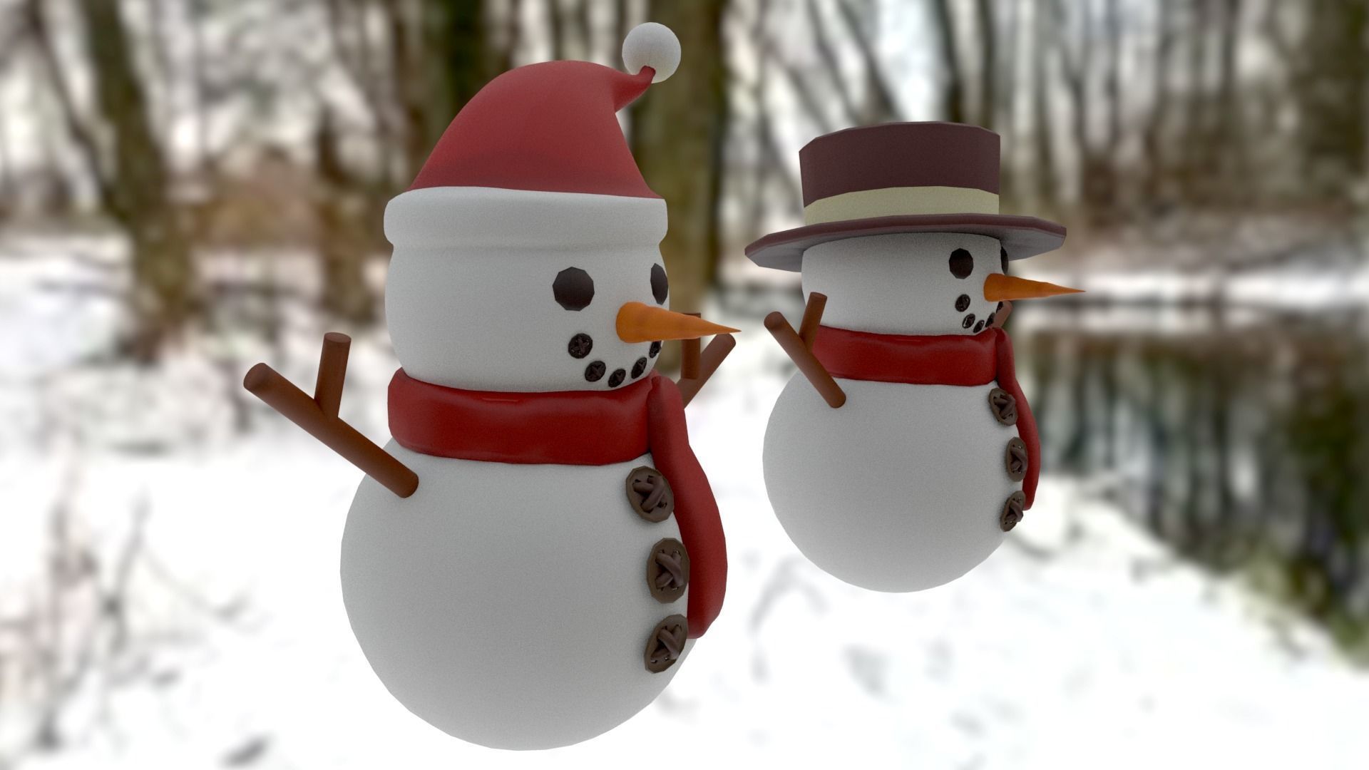 Snowman pack Low-poly 3D model_8