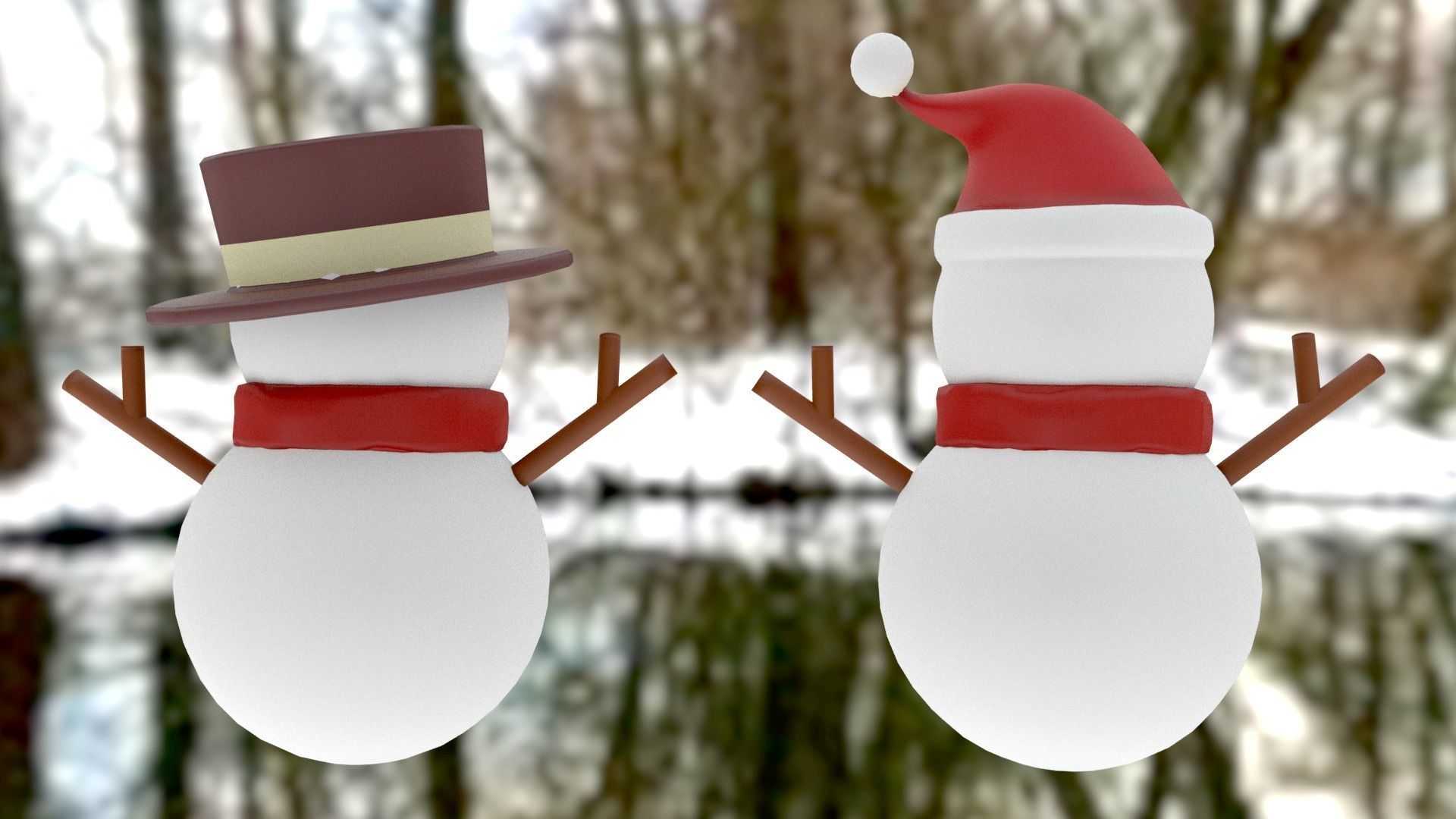 Snowman pack Low-poly 3D model_5