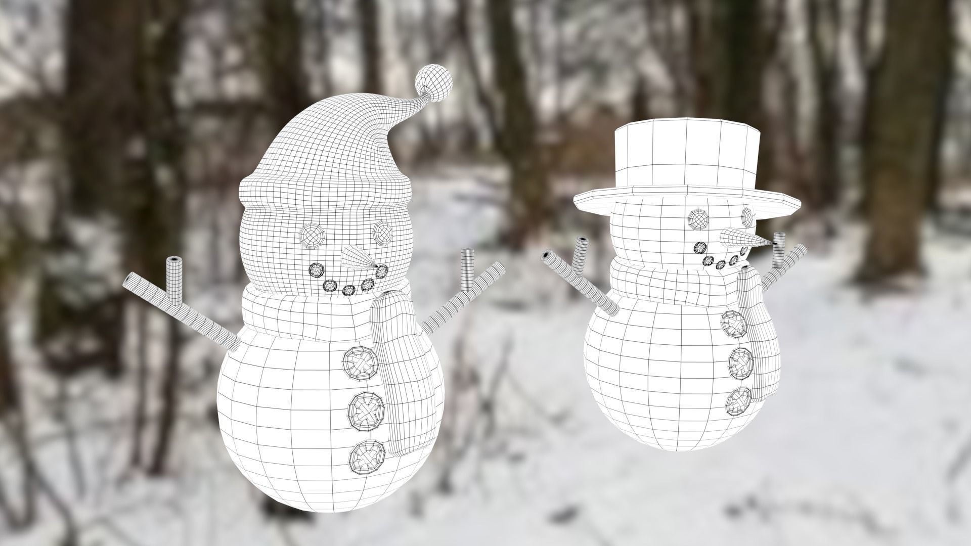 Snowman pack Low-poly 3D model_36