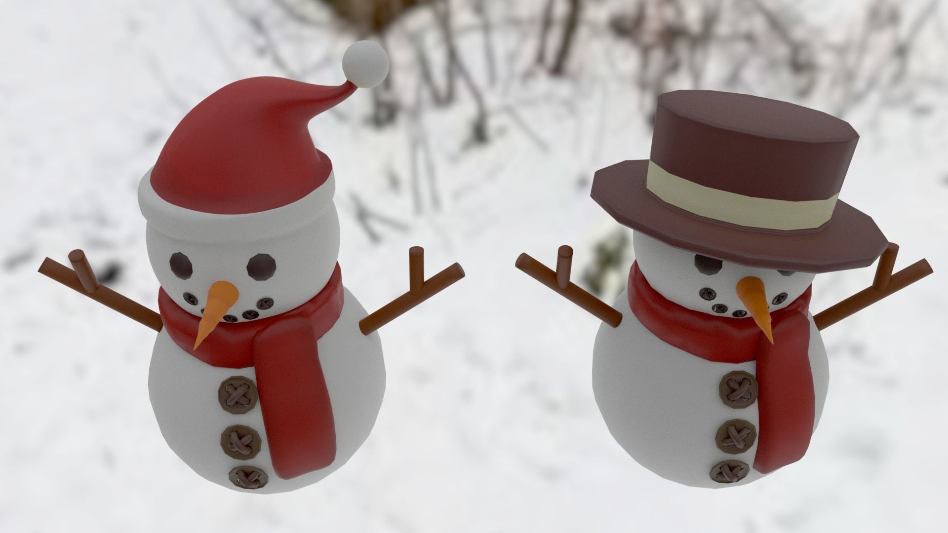 Snowman pack Low-poly 3D model_10