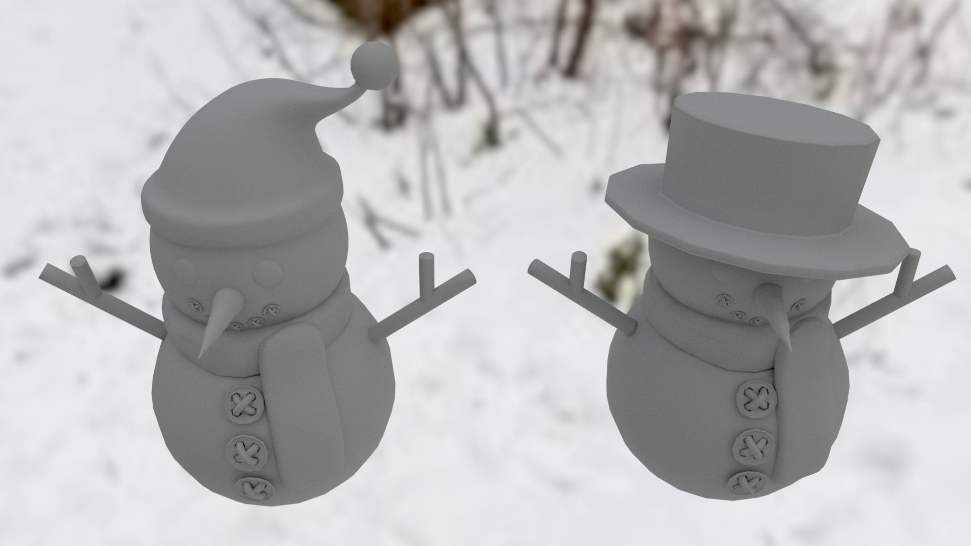 Snowman pack Low-poly 3D model_24