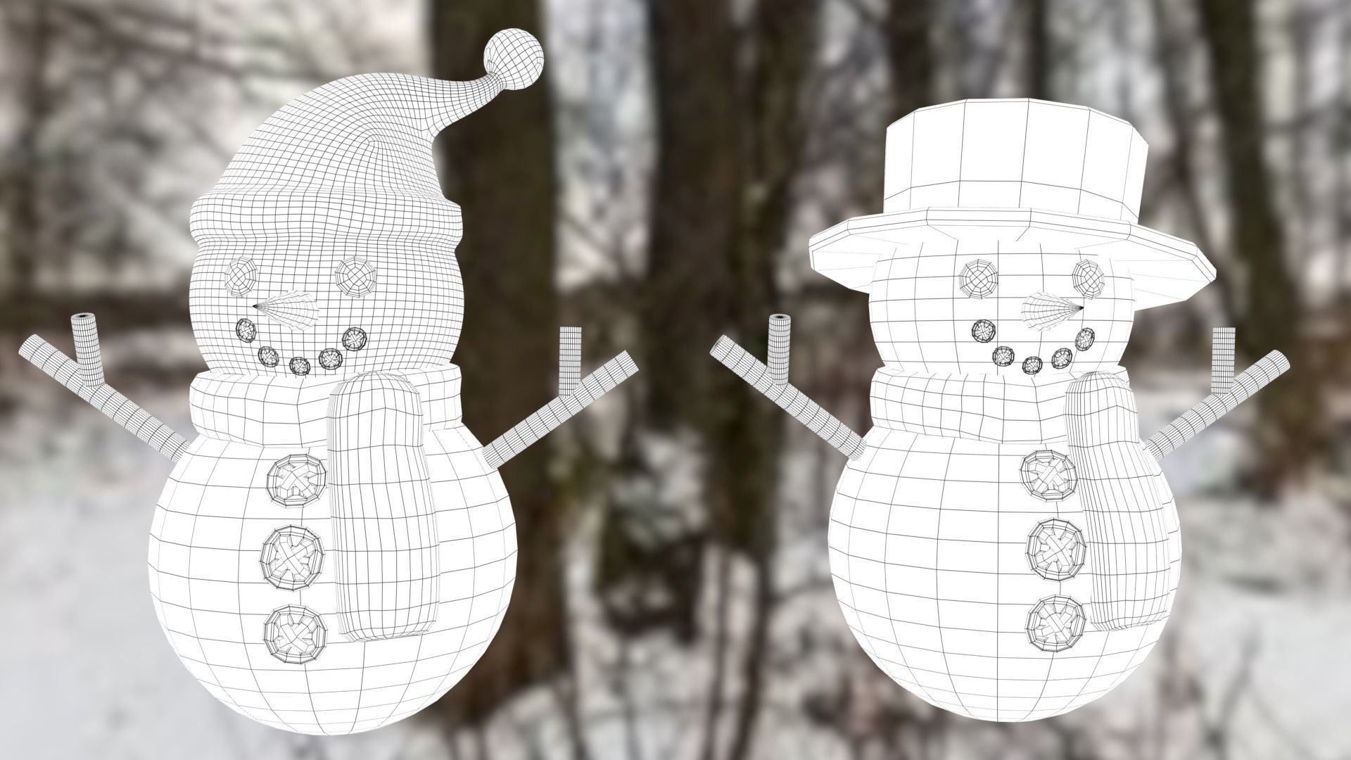 Snowman pack Low-poly 3D model_32