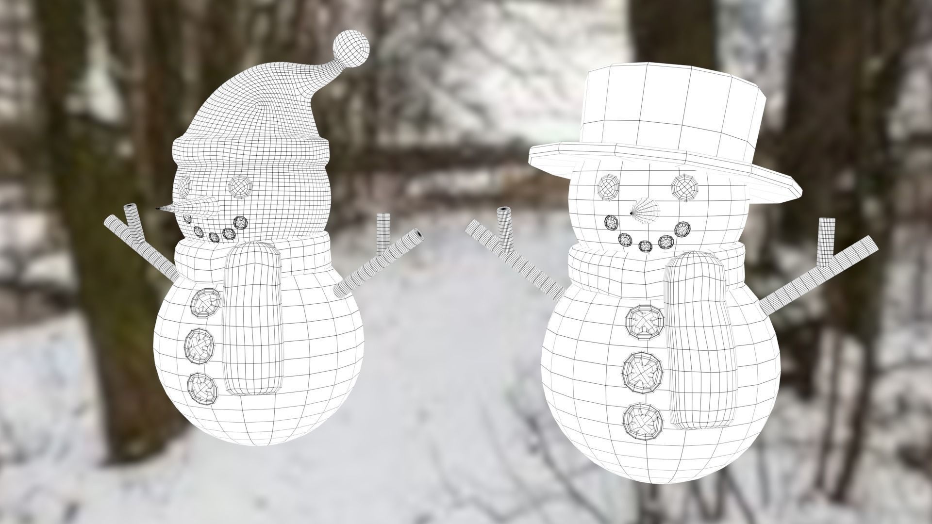 Snowman pack Low-poly 3D model_30