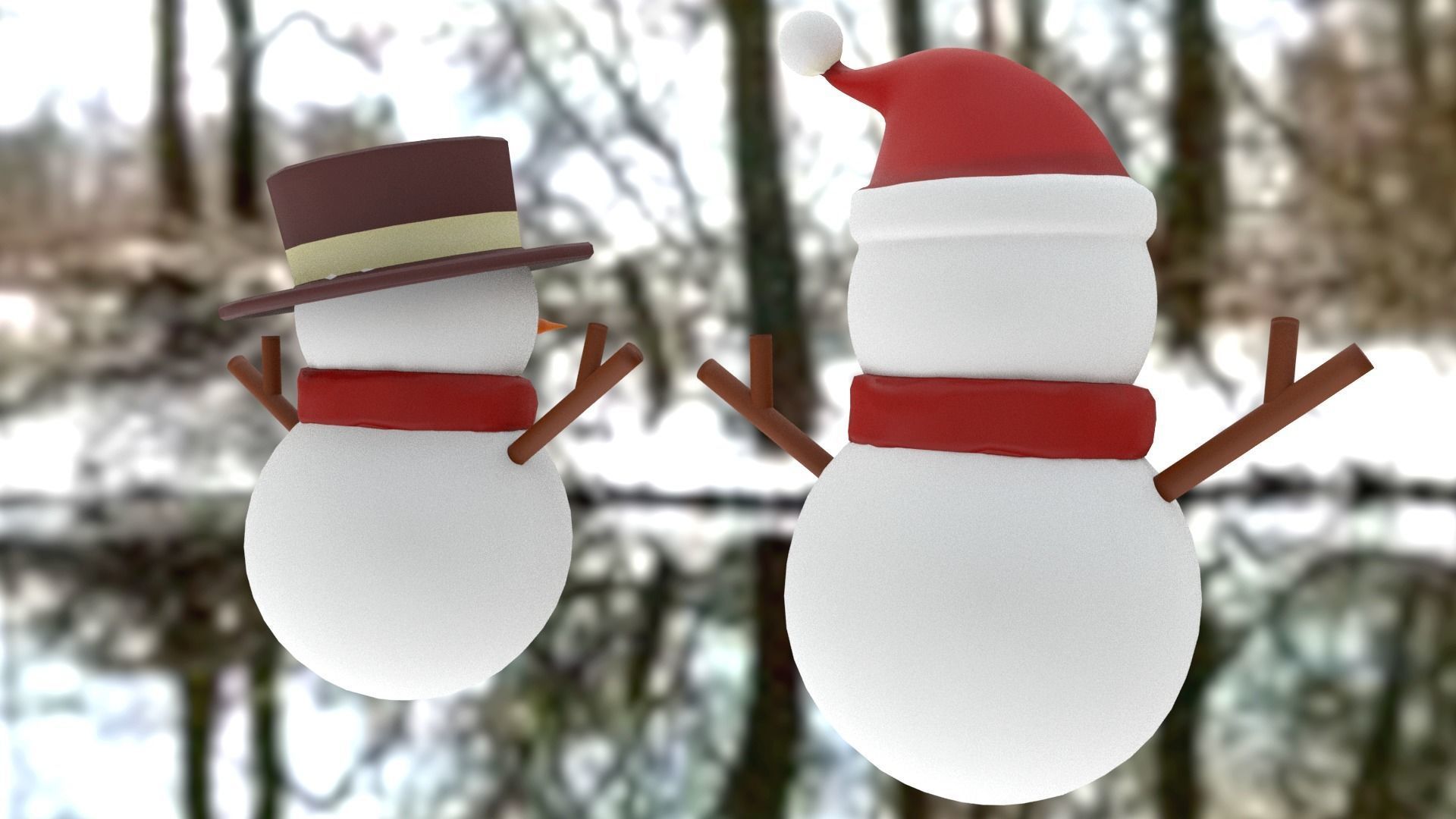 Snowman pack Low-poly 3D model_6
