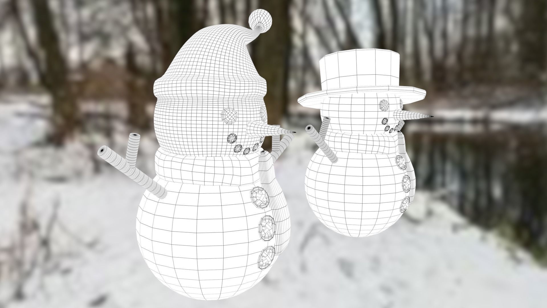 Snowman pack Low-poly 3D model_37