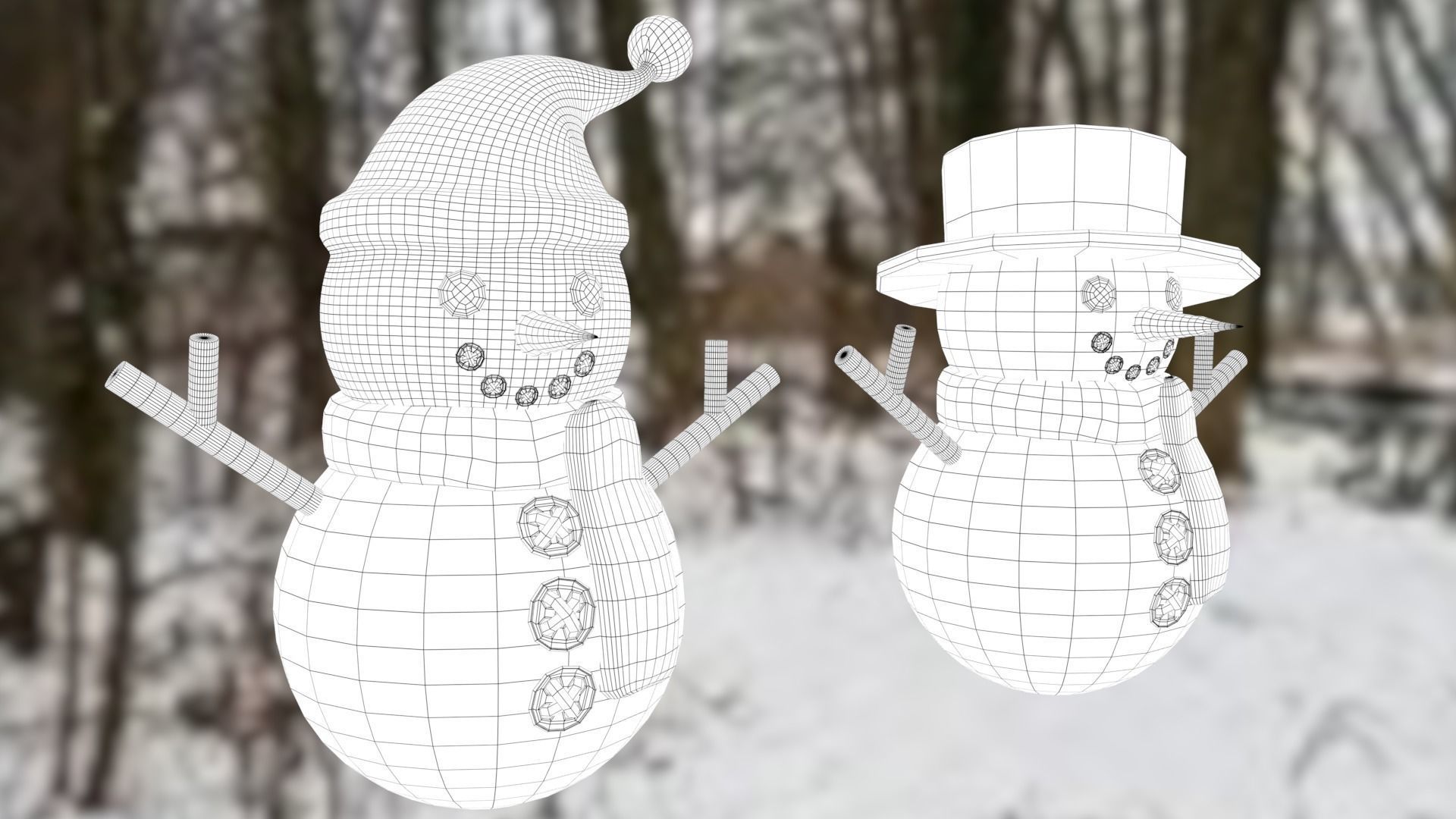 Snowman pack Low-poly 3D model_39