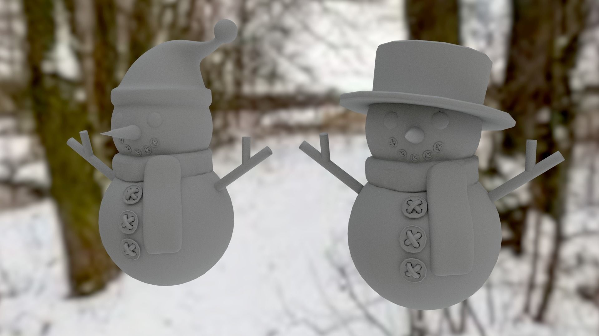Snowman pack Low-poly 3D model_15