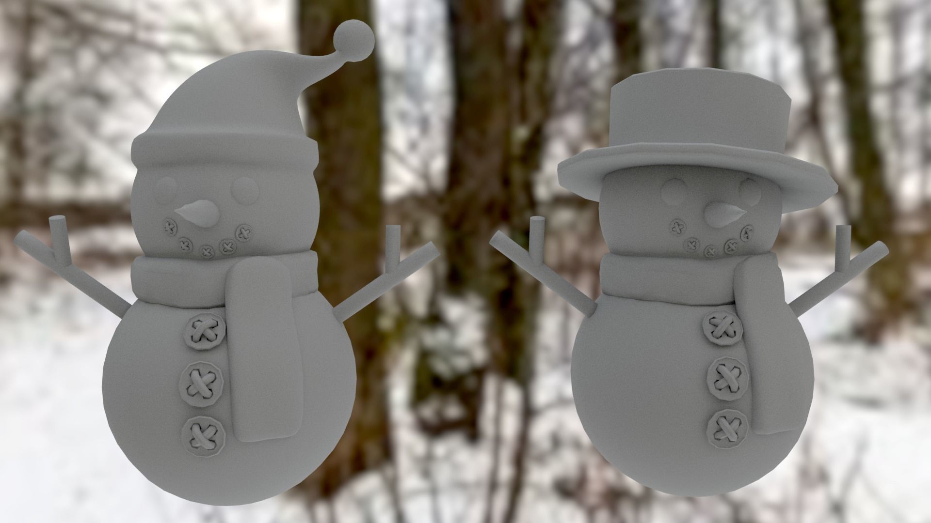 Snowman pack Low-poly 3D model_14