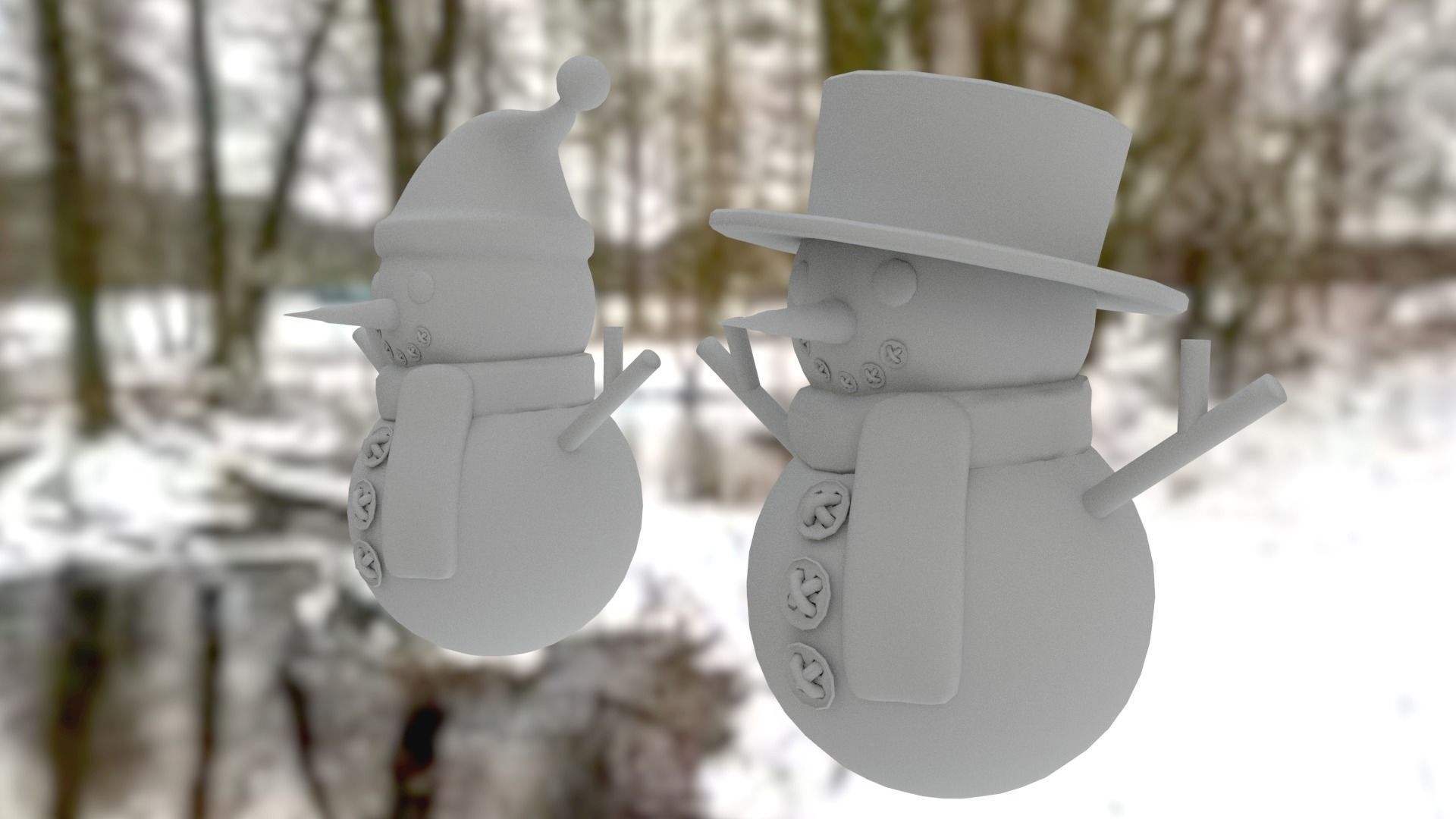 Snowman pack Low-poly 3D model_16