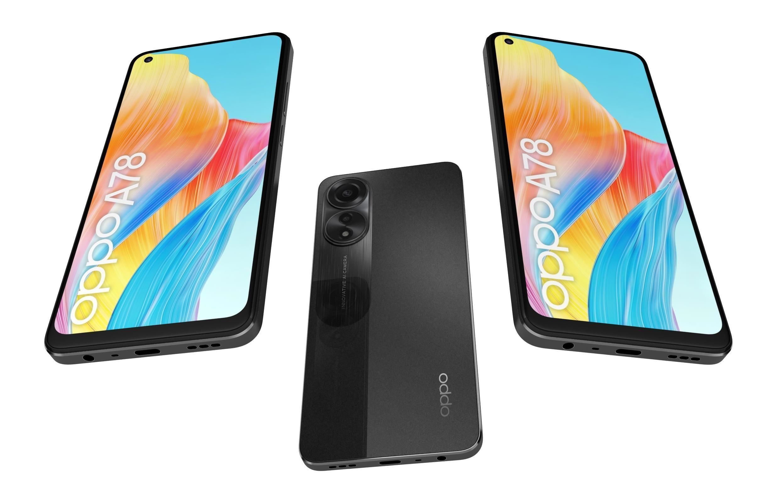 Oppo A78 4G Black And Green Low-poly 3D model_5