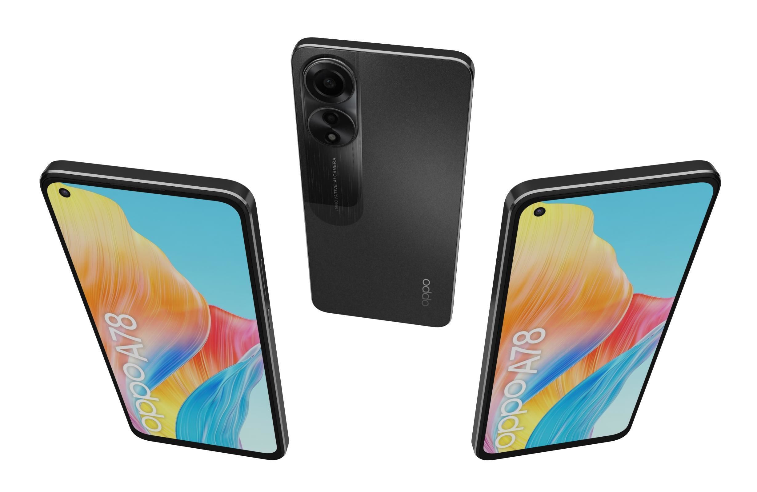 Oppo A78 4G Black And Green Low-poly 3D model_4