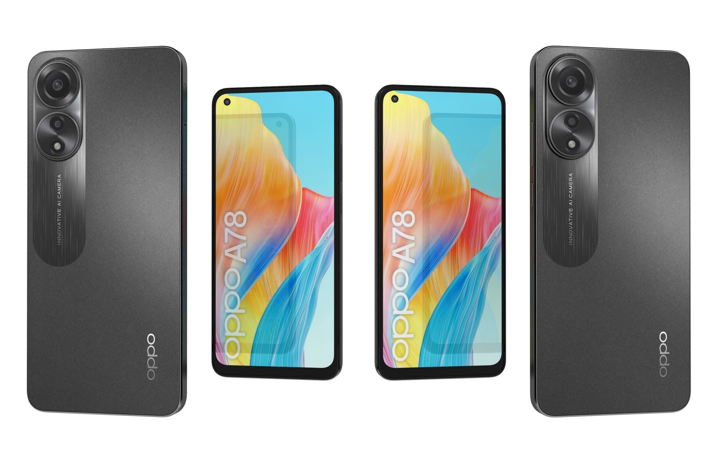 Oppo A78 4G Black And Green Low-poly 3D model_2