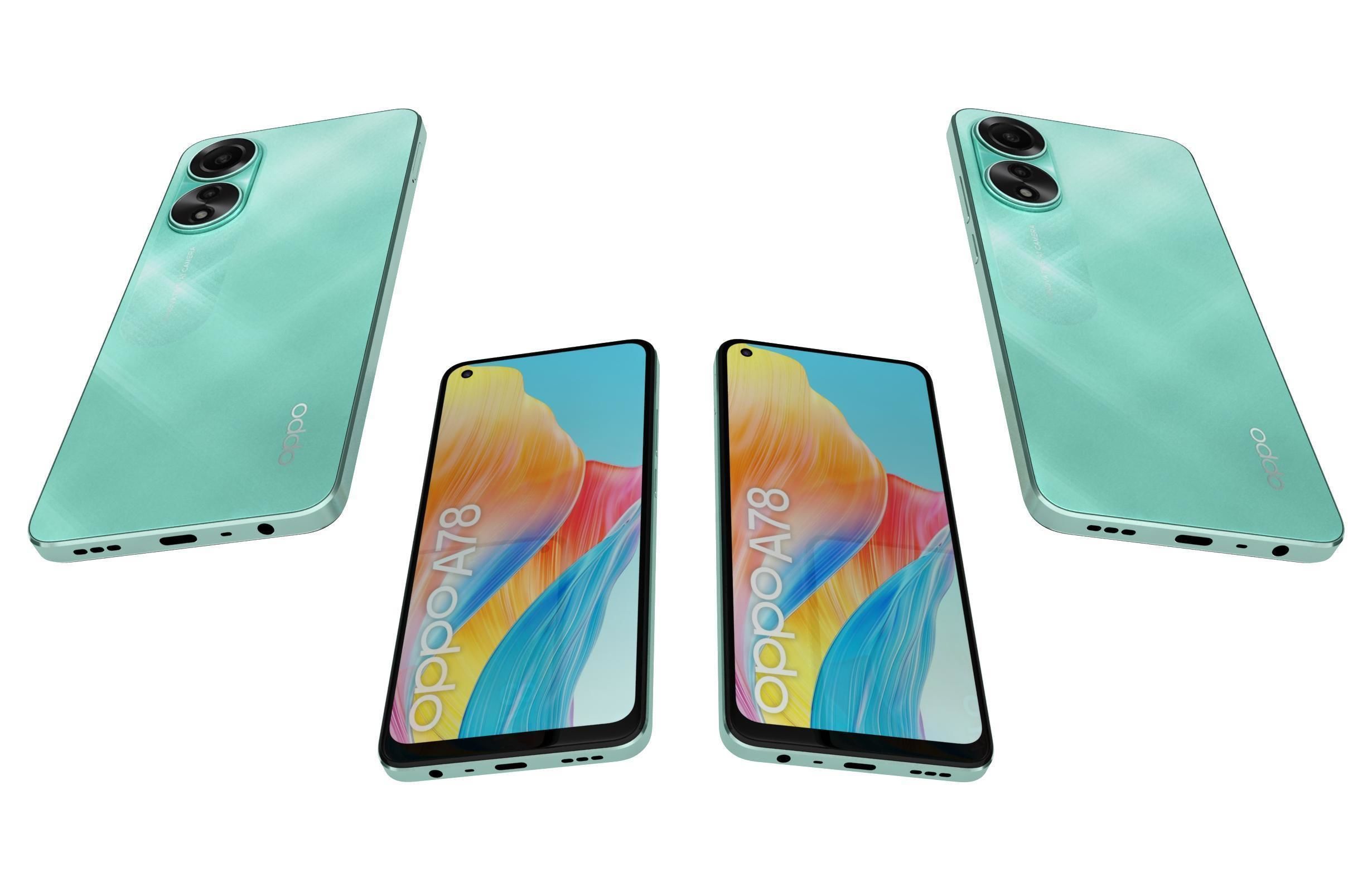 Oppo A78 4G Black And Green Low-poly 3D model_18
