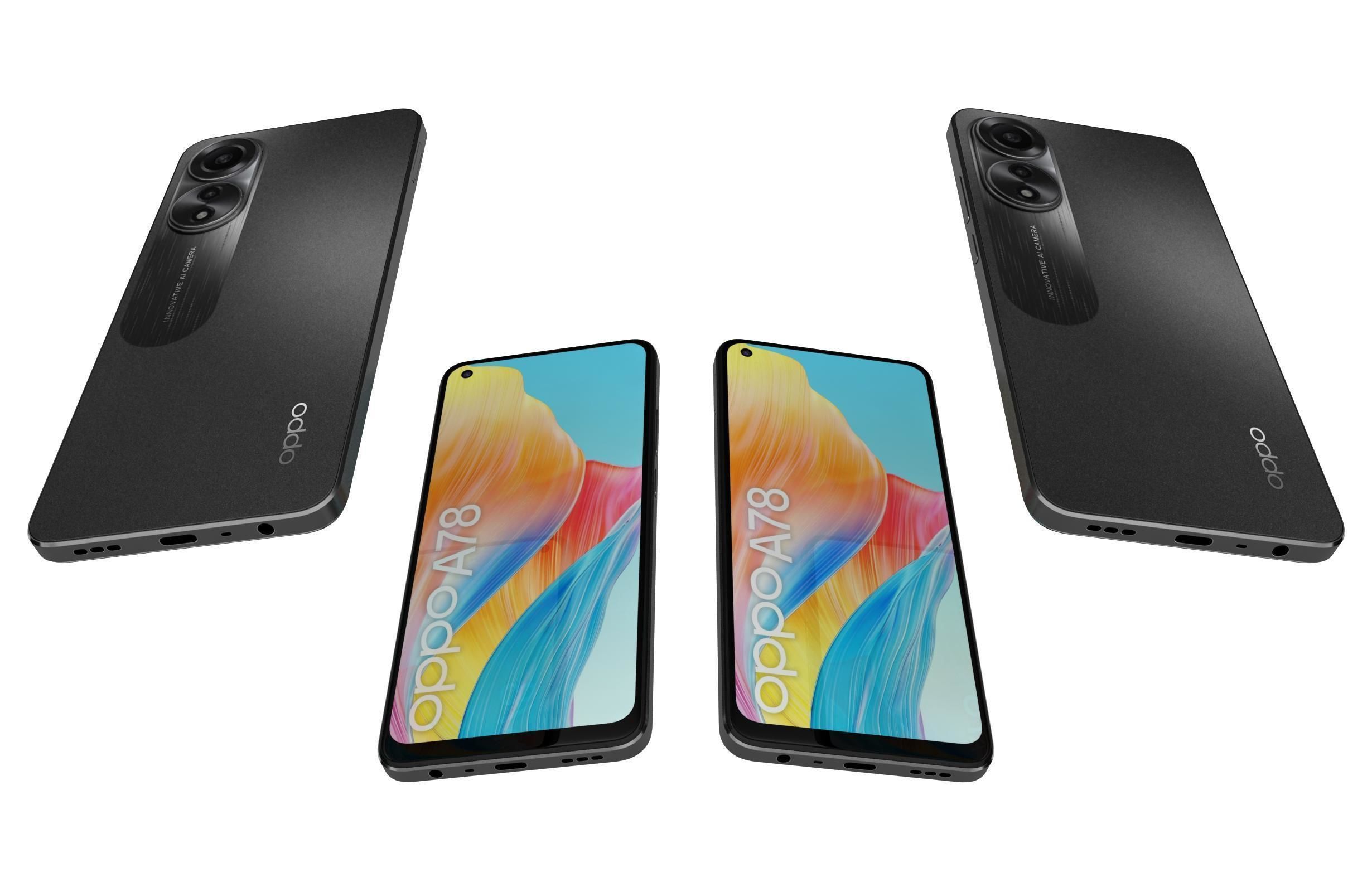 Oppo A78 4G Black And Green Low-poly 3D model_7