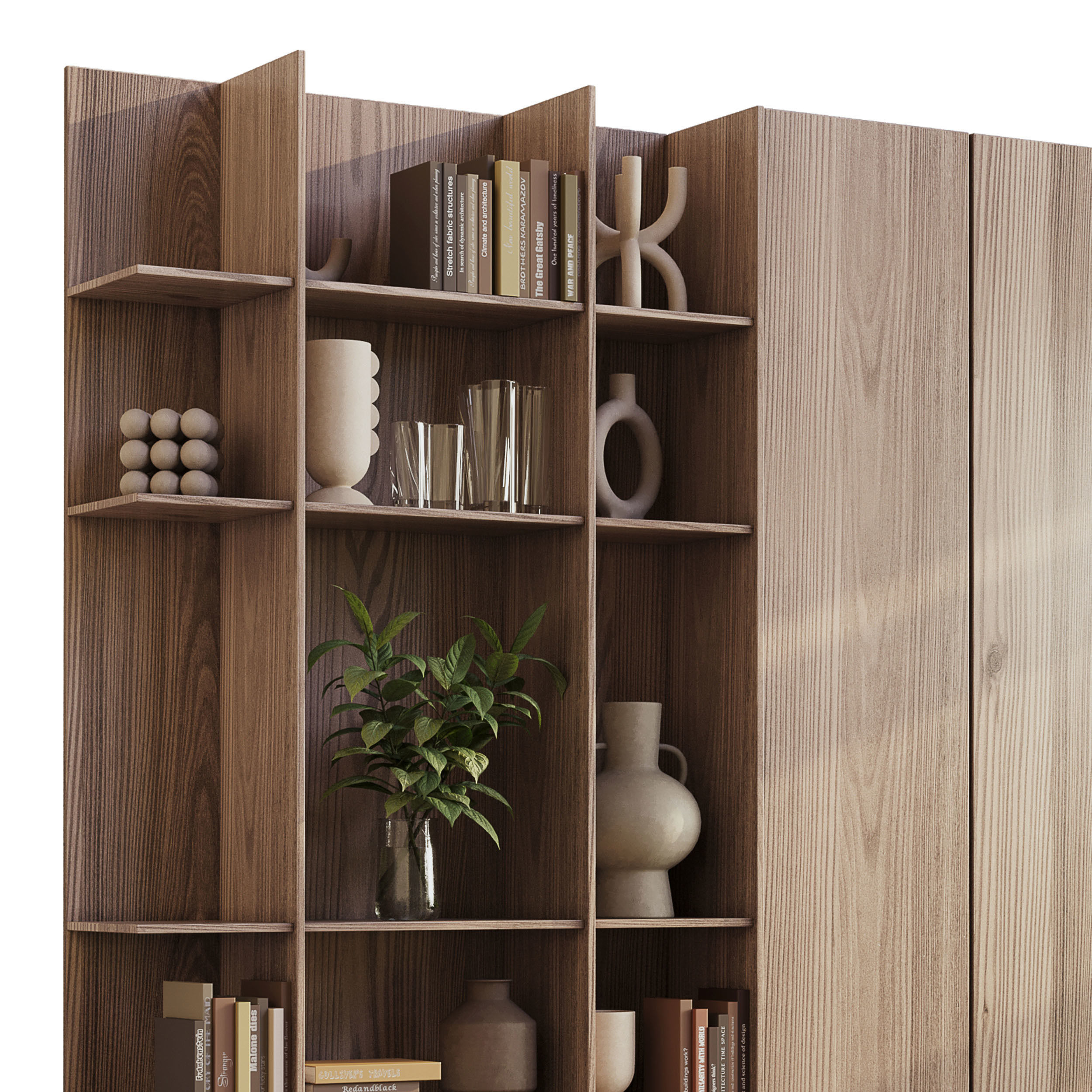 wooden Shelves Decorative With Plants and Book Low-poly 3D model_2