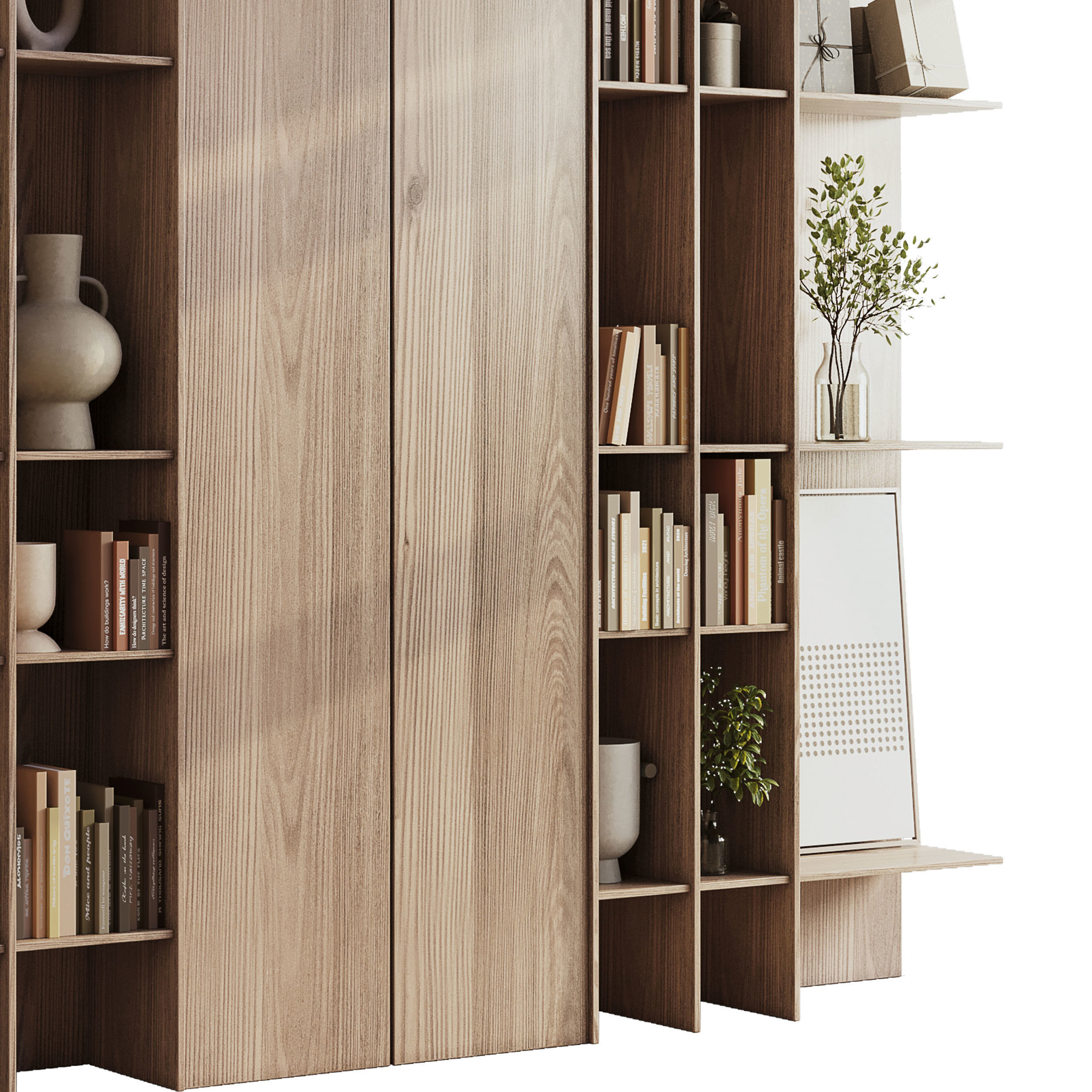 wooden Shelves Decorative With Plants and Book Low-poly 3D model_4