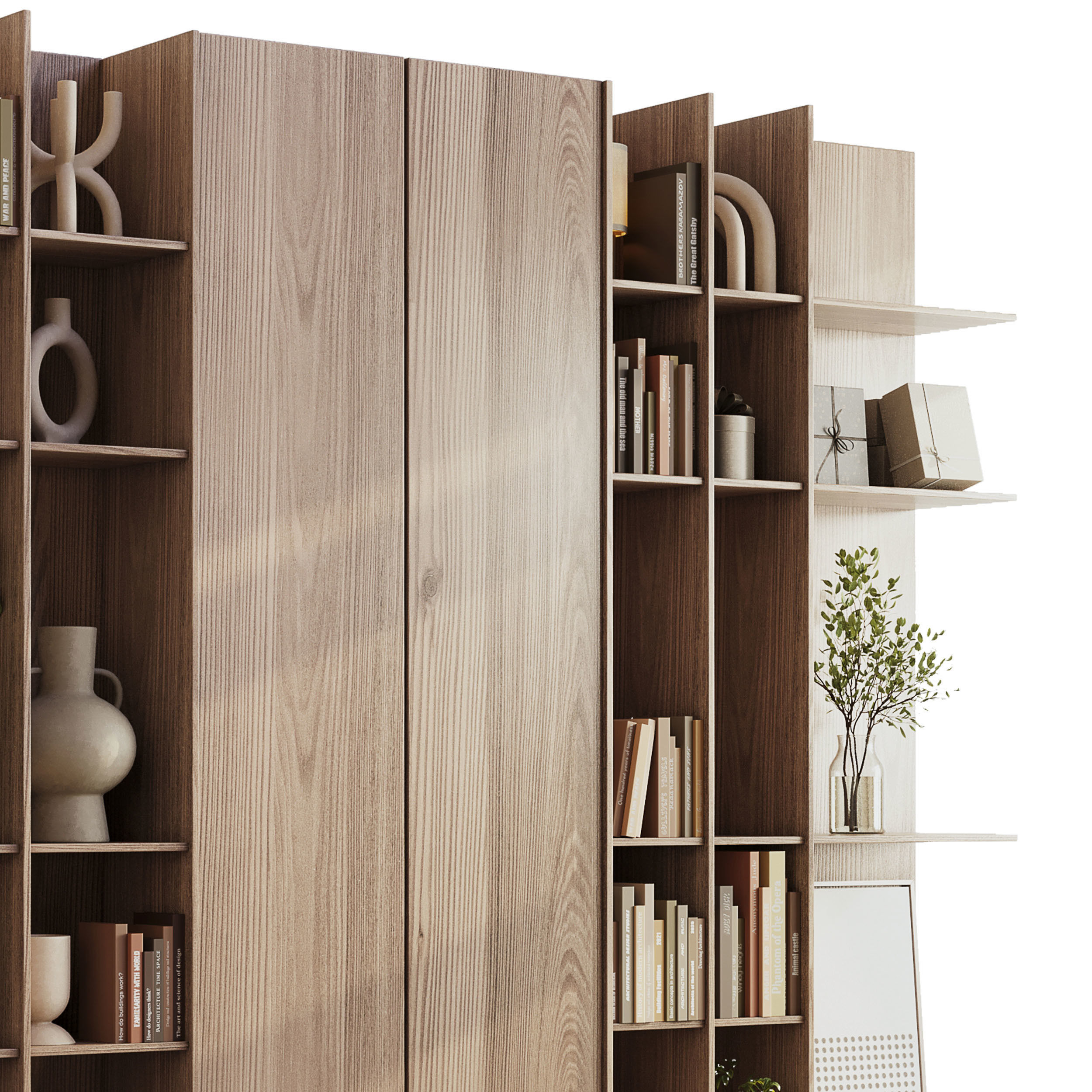 wooden Shelves Decorative With Plants and Book Low-poly 3D model_3