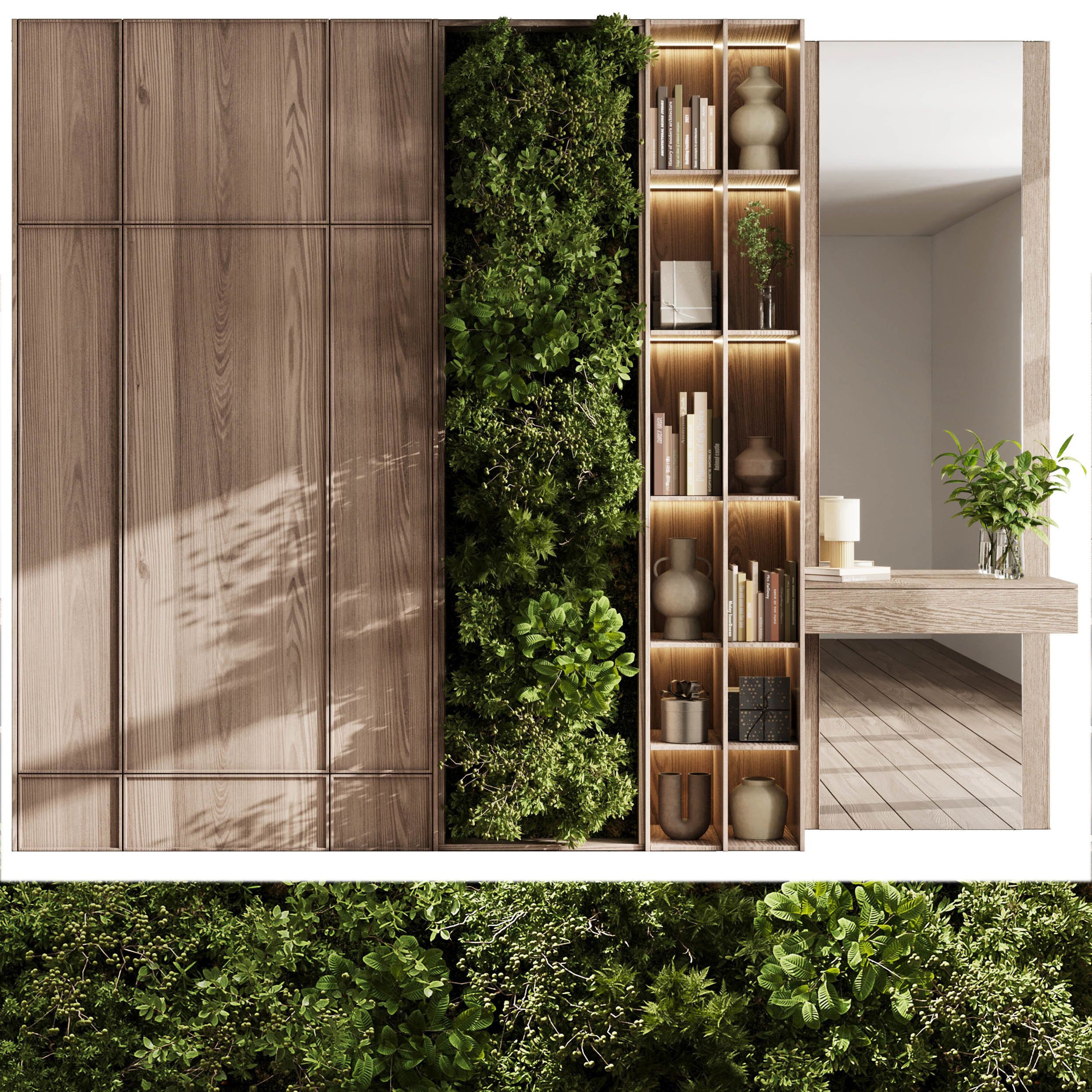 Cabinets wooden Shelves Decorative With Plants and Book 04 Low-poly 3D model_3