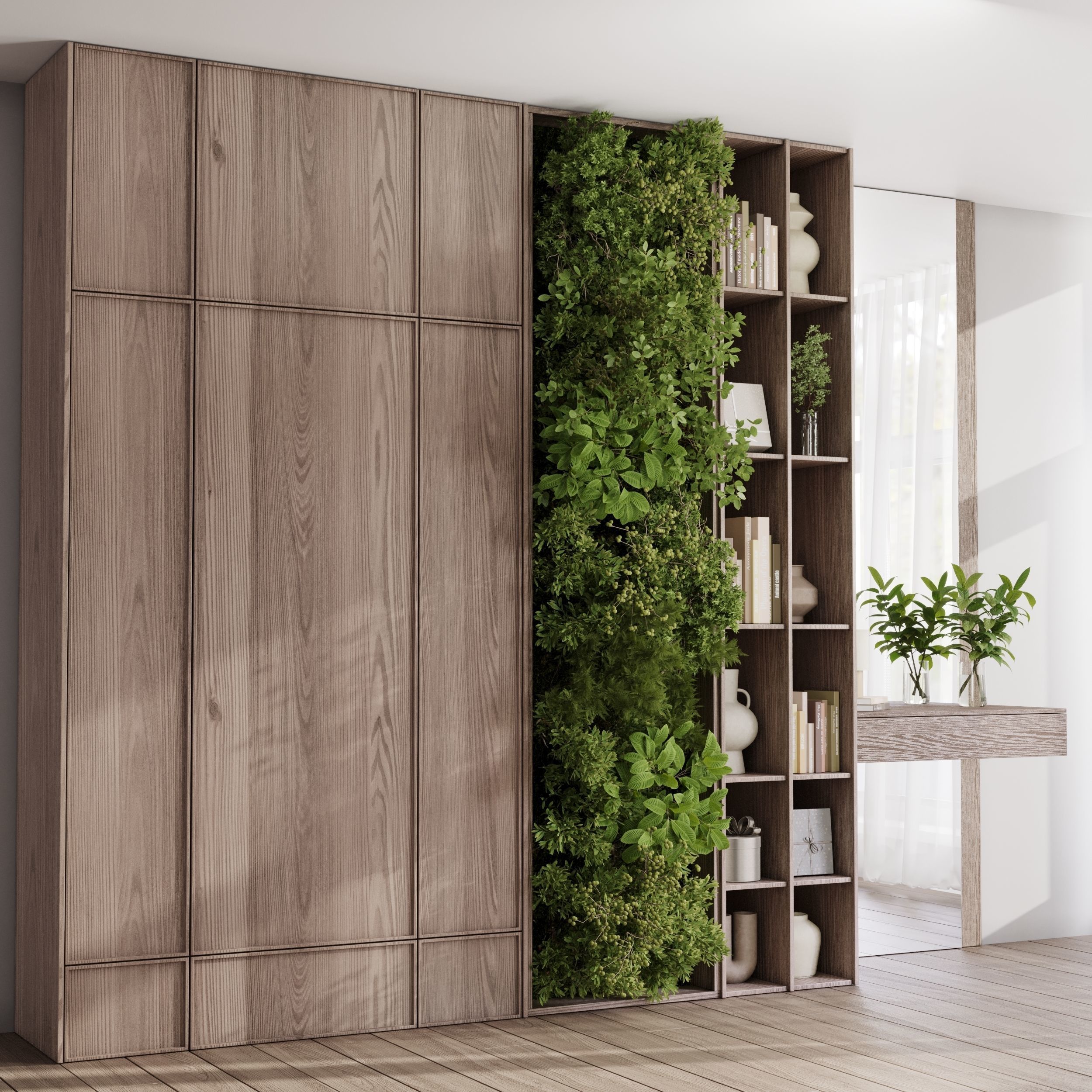 Cabinets wooden Shelves Decorative With Plants and Book 04 Low-poly 3D model_1