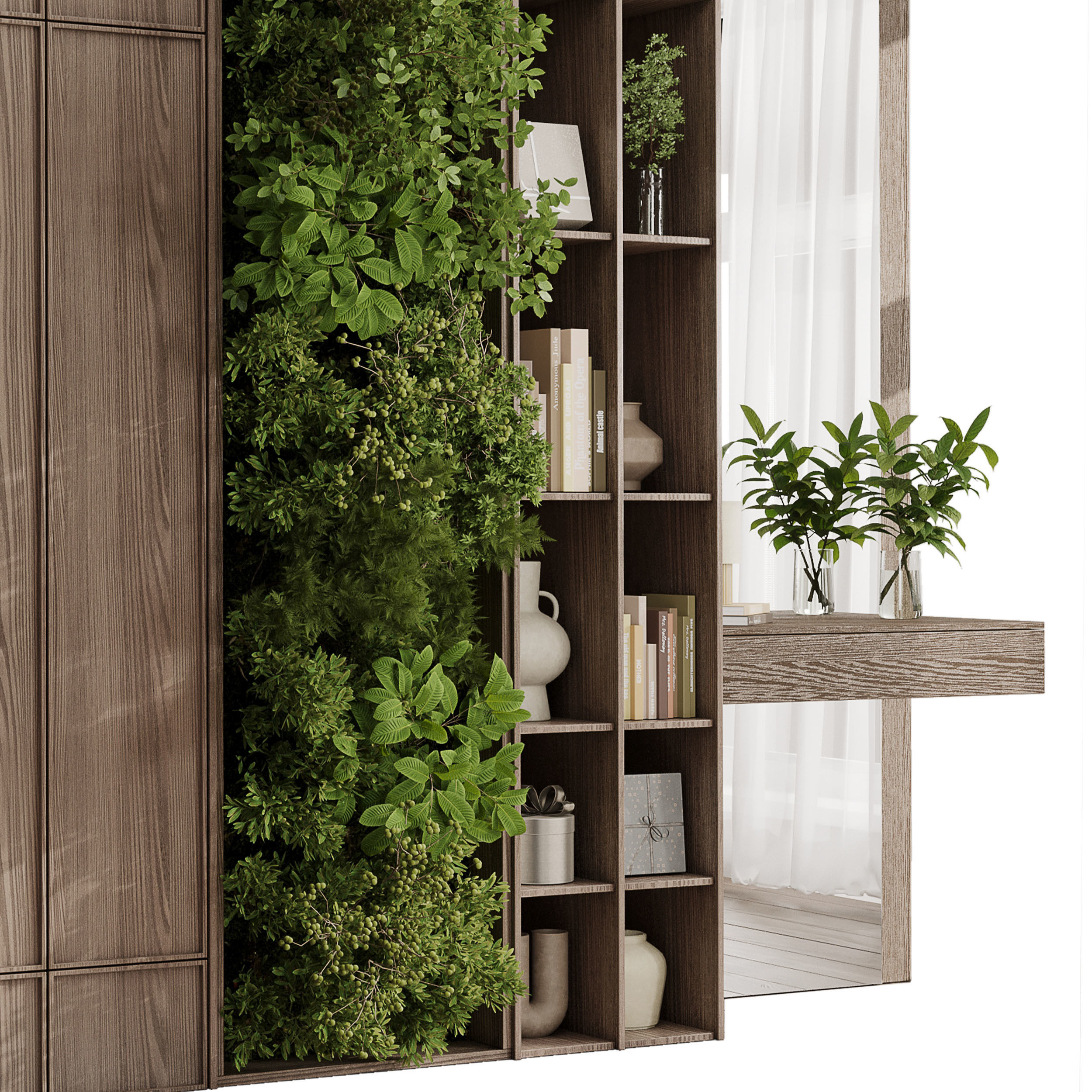 Cabinets wooden Shelves Decorative With Plants and Book 04 Low-poly 3D model_5