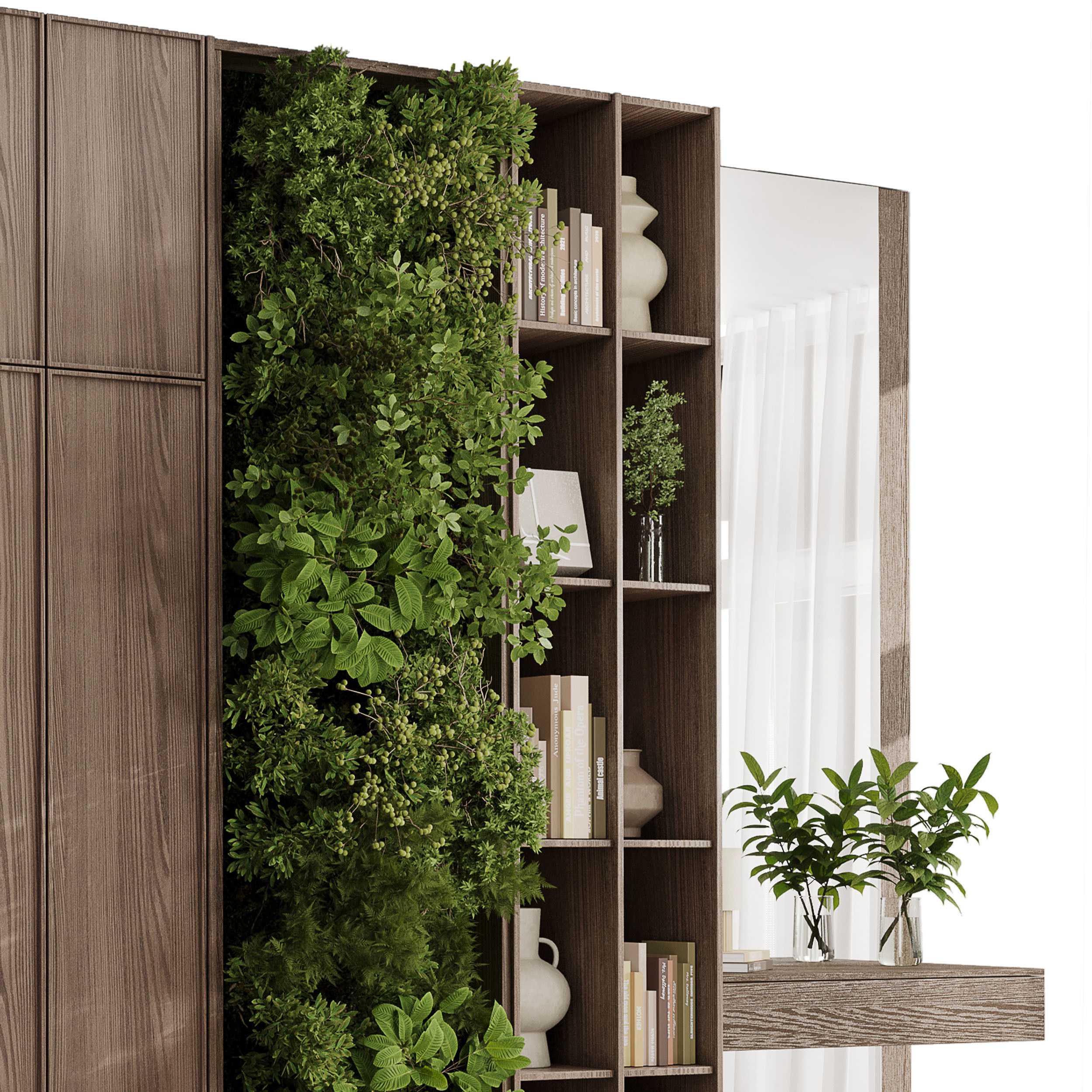 Cabinets wooden Shelves Decorative With Plants and Book 04 Low-poly 3D model_4