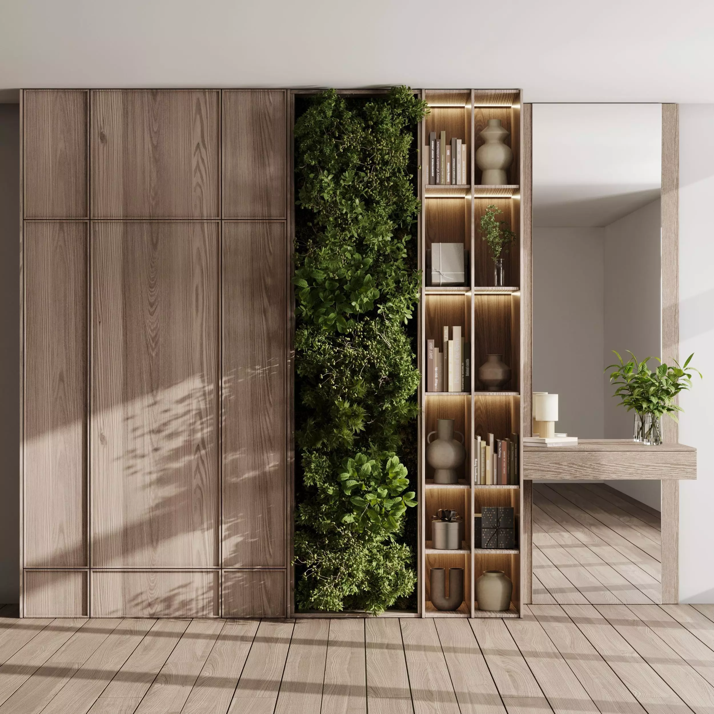 Cabinets wooden Shelves Decorative With Plants and Book 04 Low-poly 3D model_0