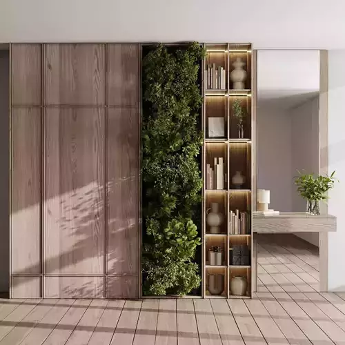 Cabinets wooden Shelves Decorative With Plants and Book 04 Low-poly 3D model