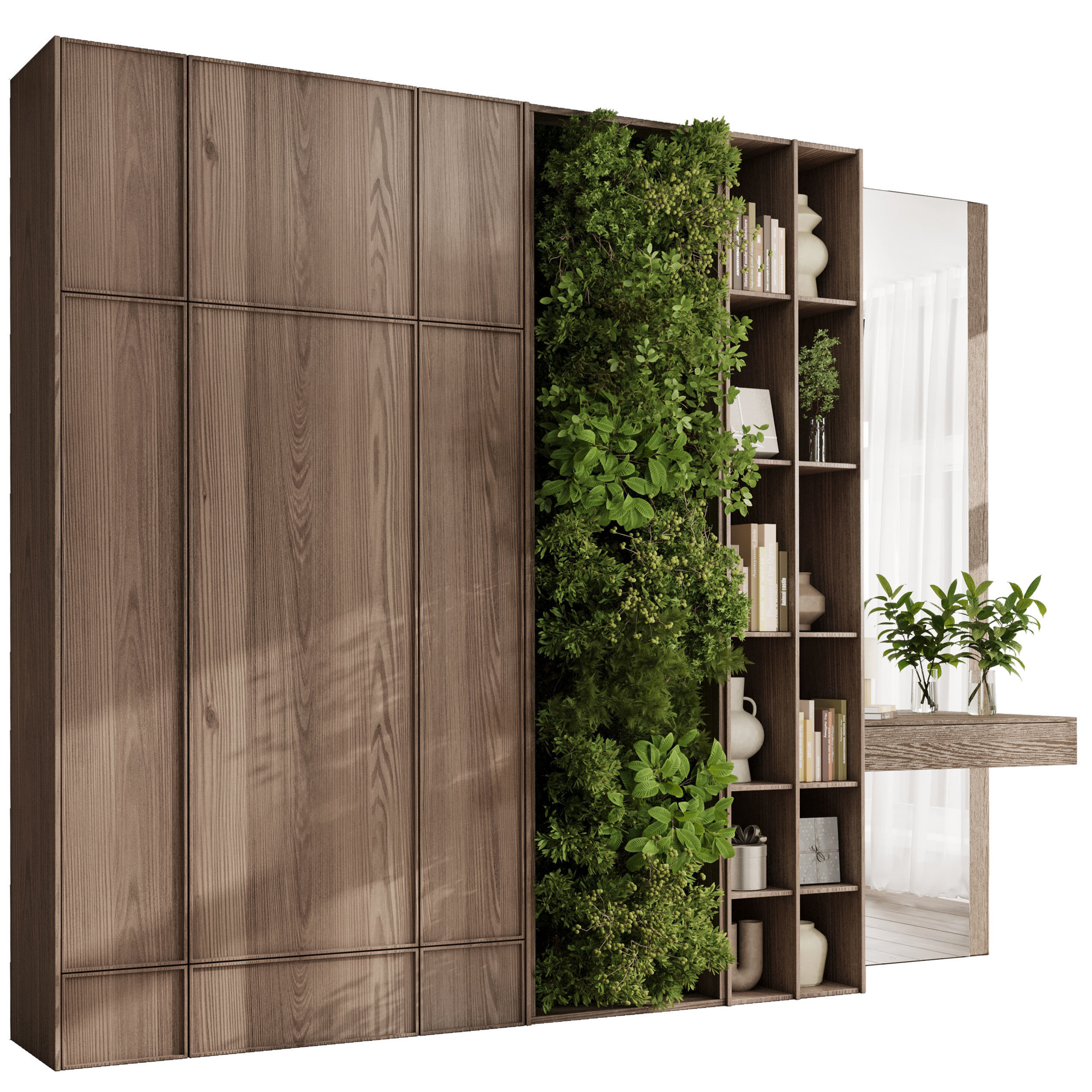 Cabinets wooden Shelves Decorative With Plants and Book 04 Low-poly 3D model_2
