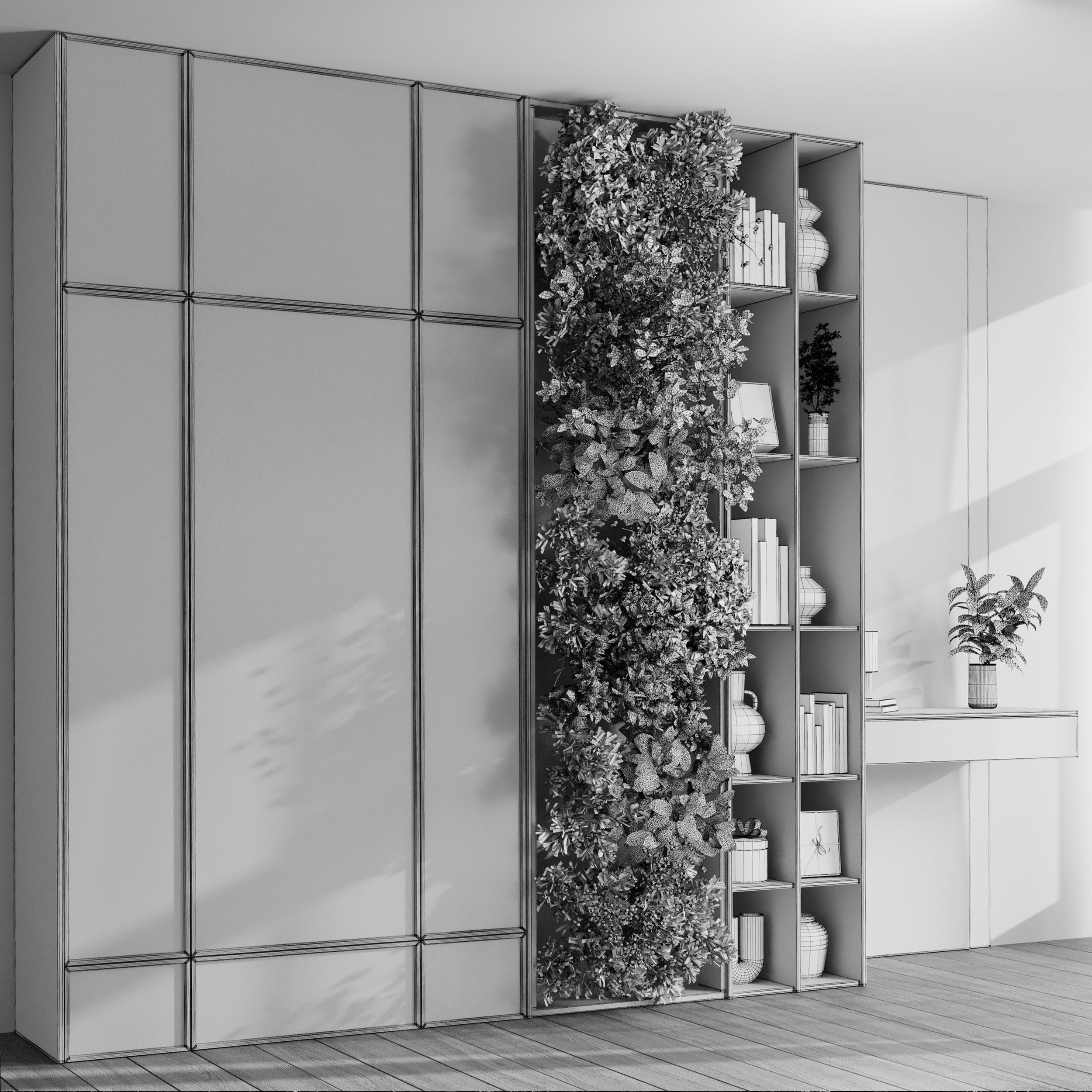 Cabinets wooden Shelves Decorative With Plants and Book 04 Low-poly 3D model_6