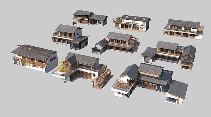 town Chinese style commercial residential buildings 3D model