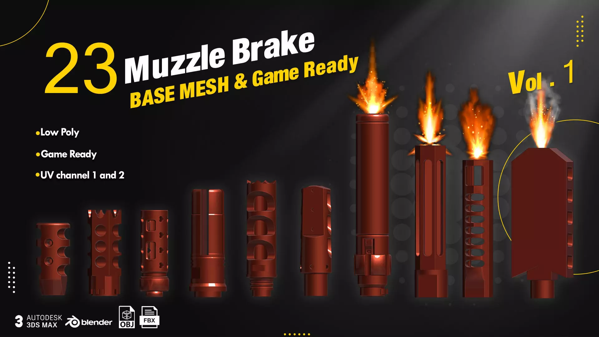 23 Muzzle Brake Vol1 Low-poly 3D model_0