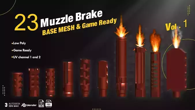 23 Muzzle Brake Vol1 Low-poly 3D model