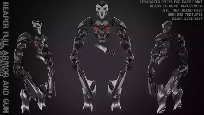 Overwatch 2 Reaper Full Armor and Gun for Cosplay 3D Model Collection