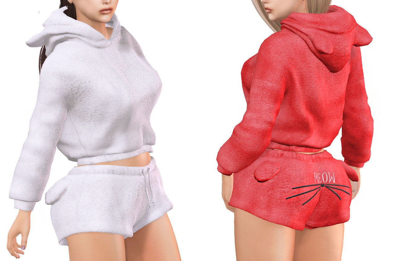 Loungewear with Cat ears Low-poly 3D model_3