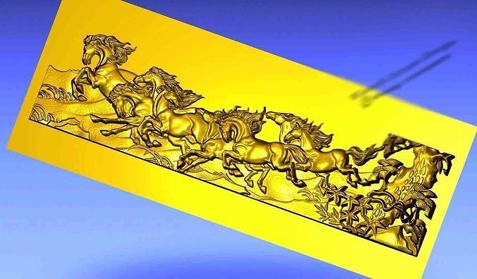 Seven Horses Running Relief Artcam Design Low-poly 3D model