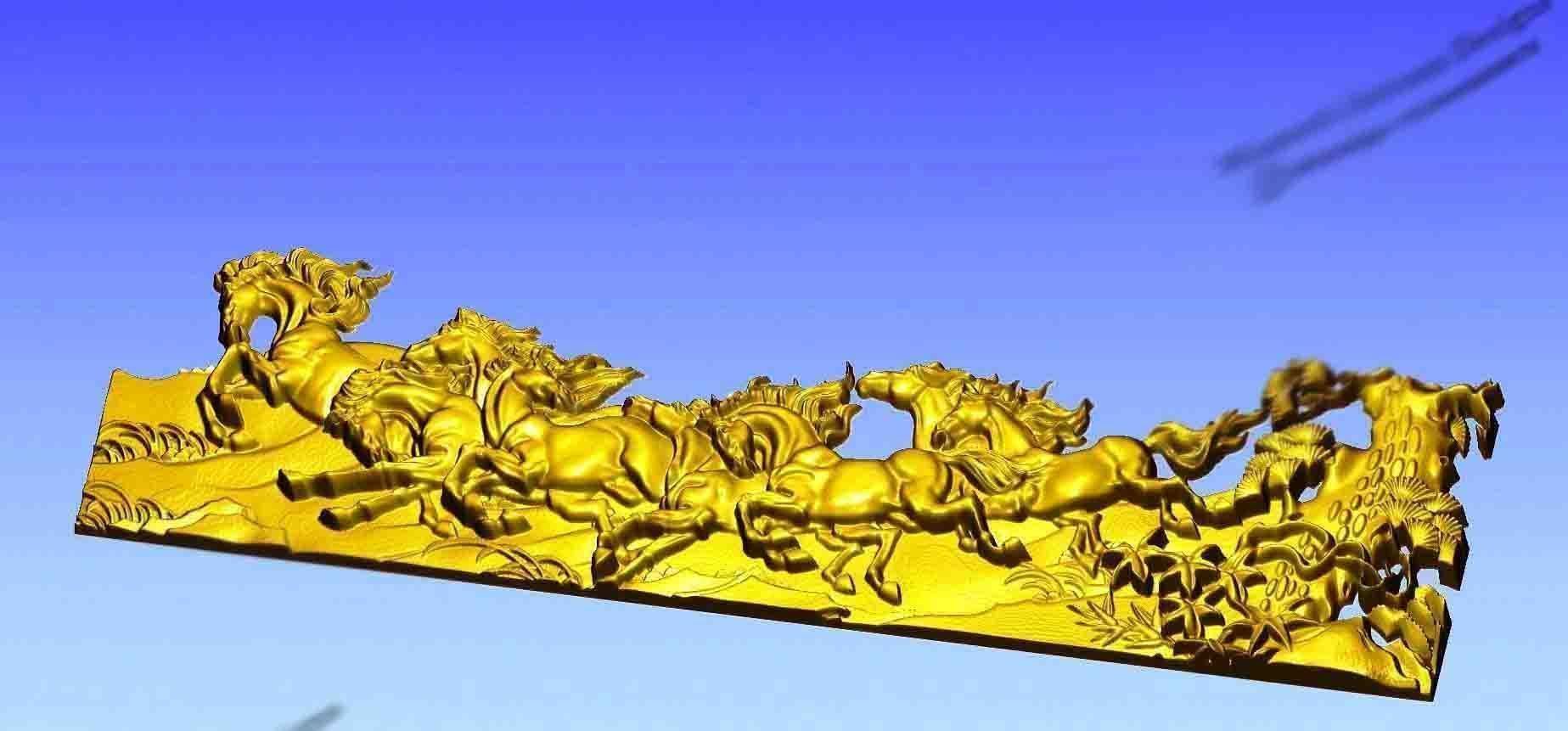 3d Model Seven Horses Running Relief Artcam Design Vr Ar Low Poly
