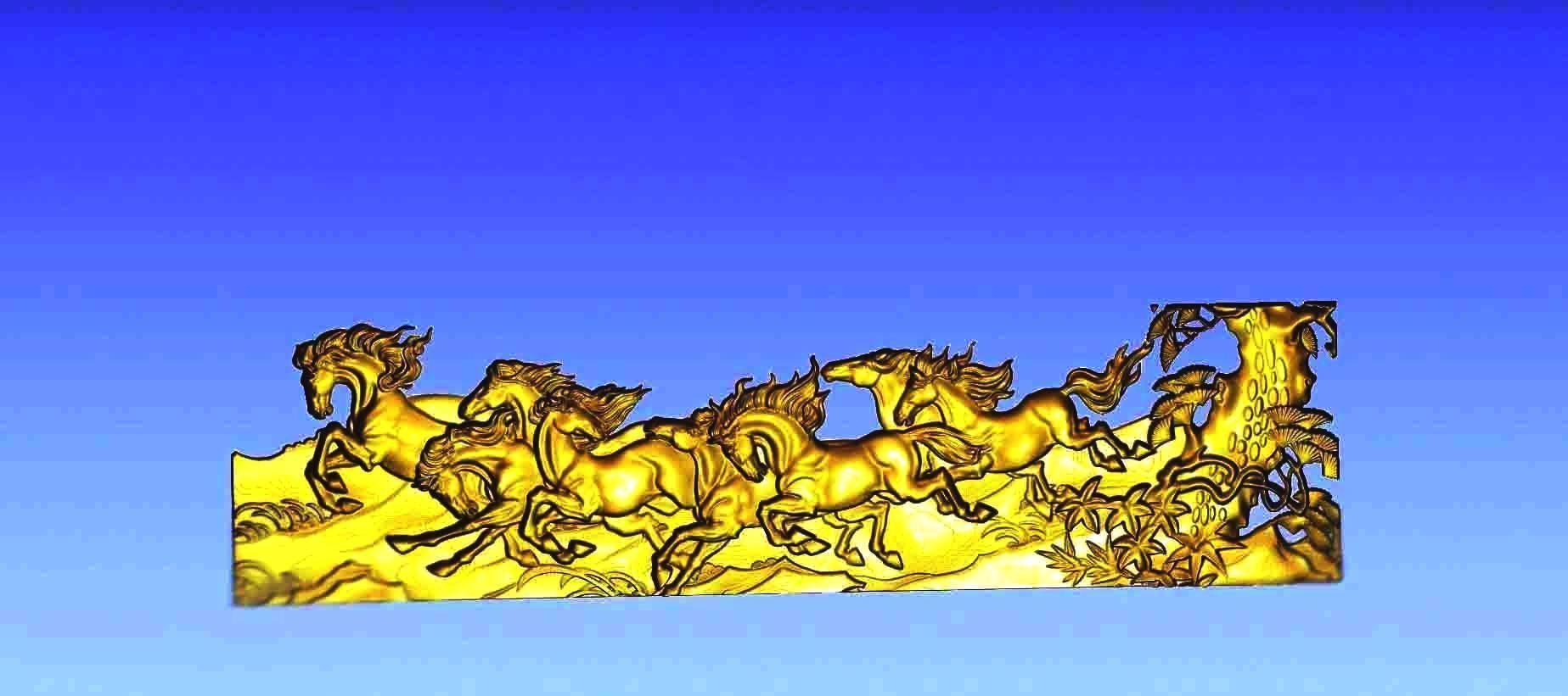 3d Model Seven Horses Running Relief Artcam Design Vr Ar Low Poly