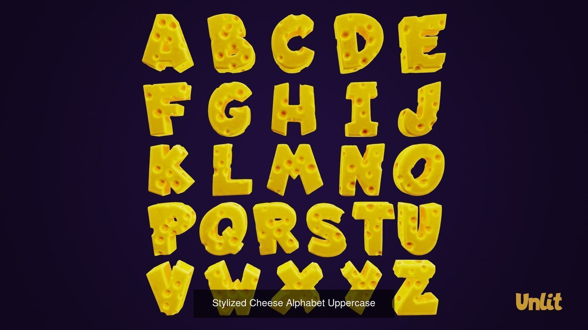 Cheese Alphabet Set 3D Model Collection_8