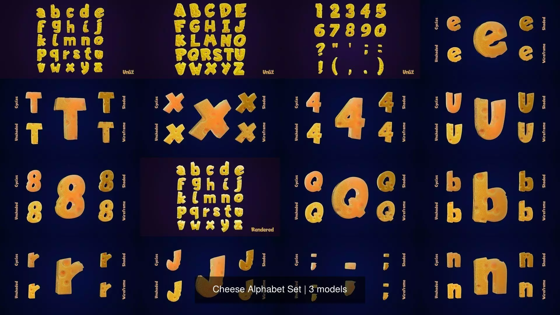 Cheese Alphabet Set 3D Model Collection_4