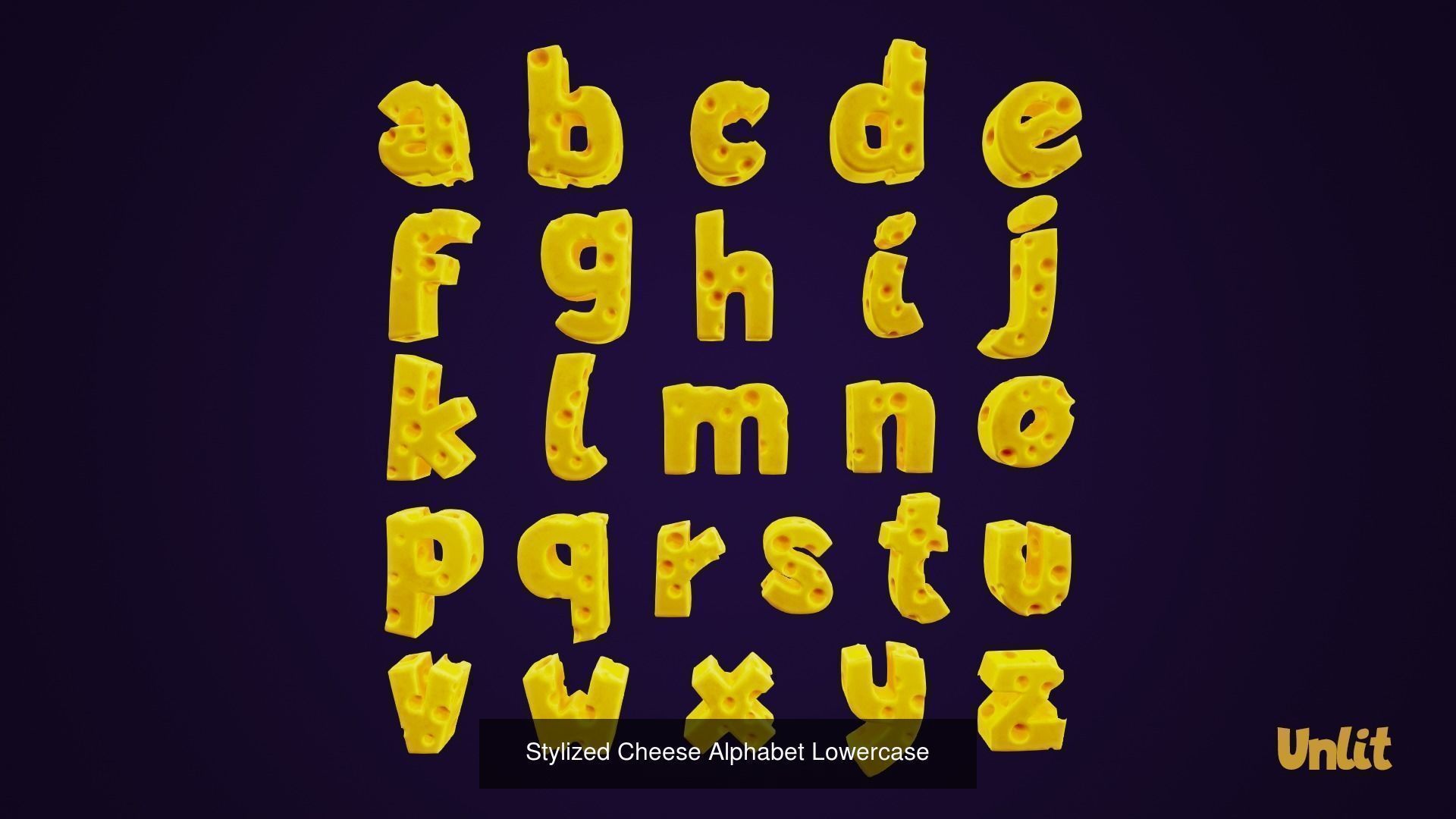 Cheese Alphabet Set 3D Model Collection_6