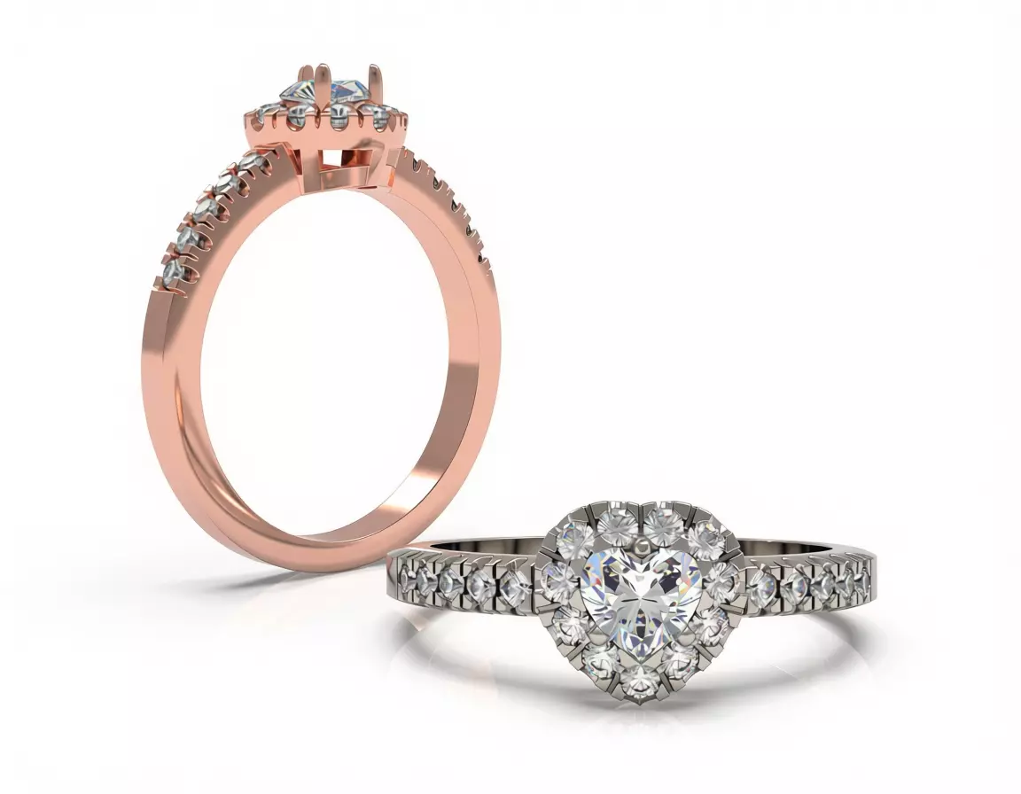 Heart-shaped Halo Engagement Ring 3D print model
