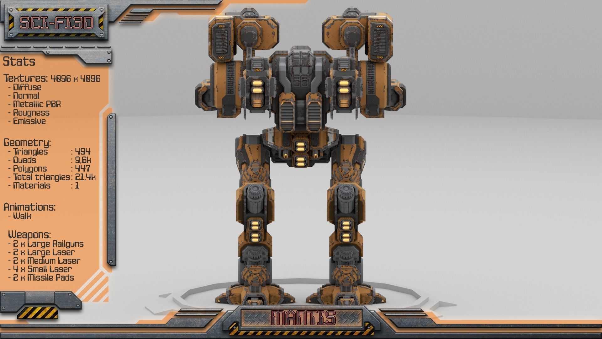 Mantis Lowpoly Animated BattleMech Low-poly 3D model_4