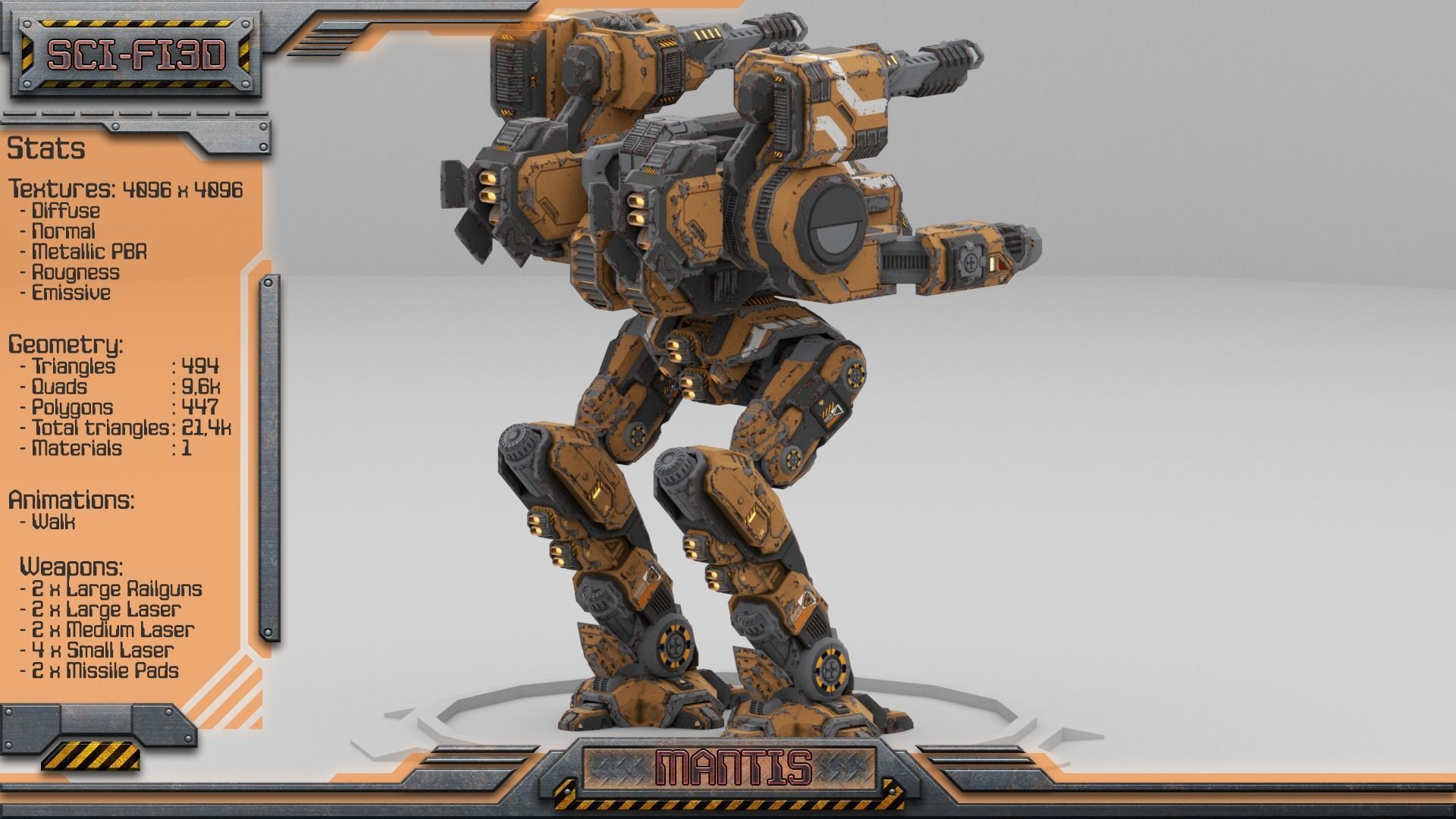 Mantis Lowpoly Animated BattleMech Low-poly 3D model_5