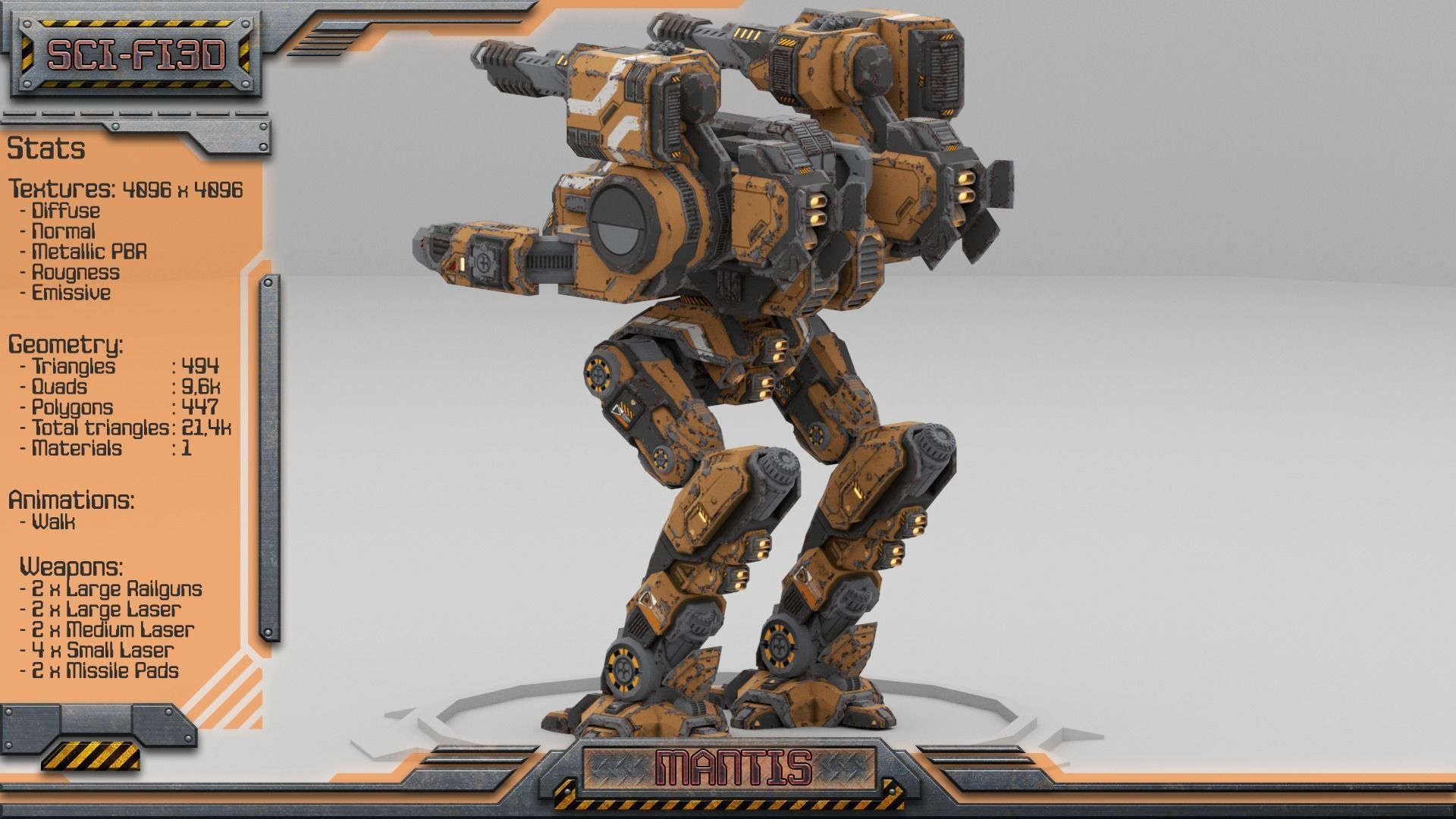 Mantis Lowpoly Animated BattleMech Low-poly 3D model_3