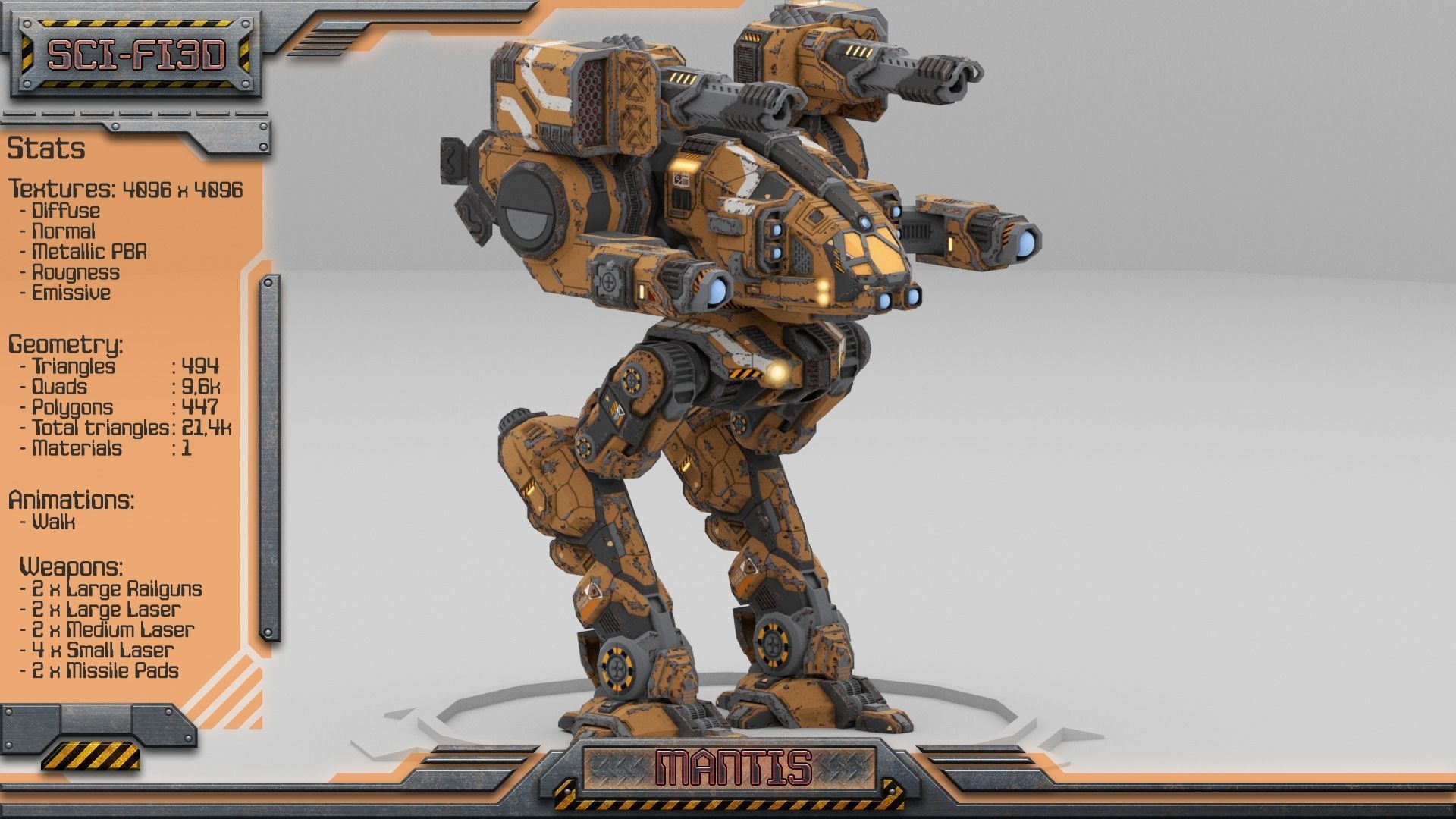 Mantis Lowpoly Animated BattleMech Low-poly 3D model_7