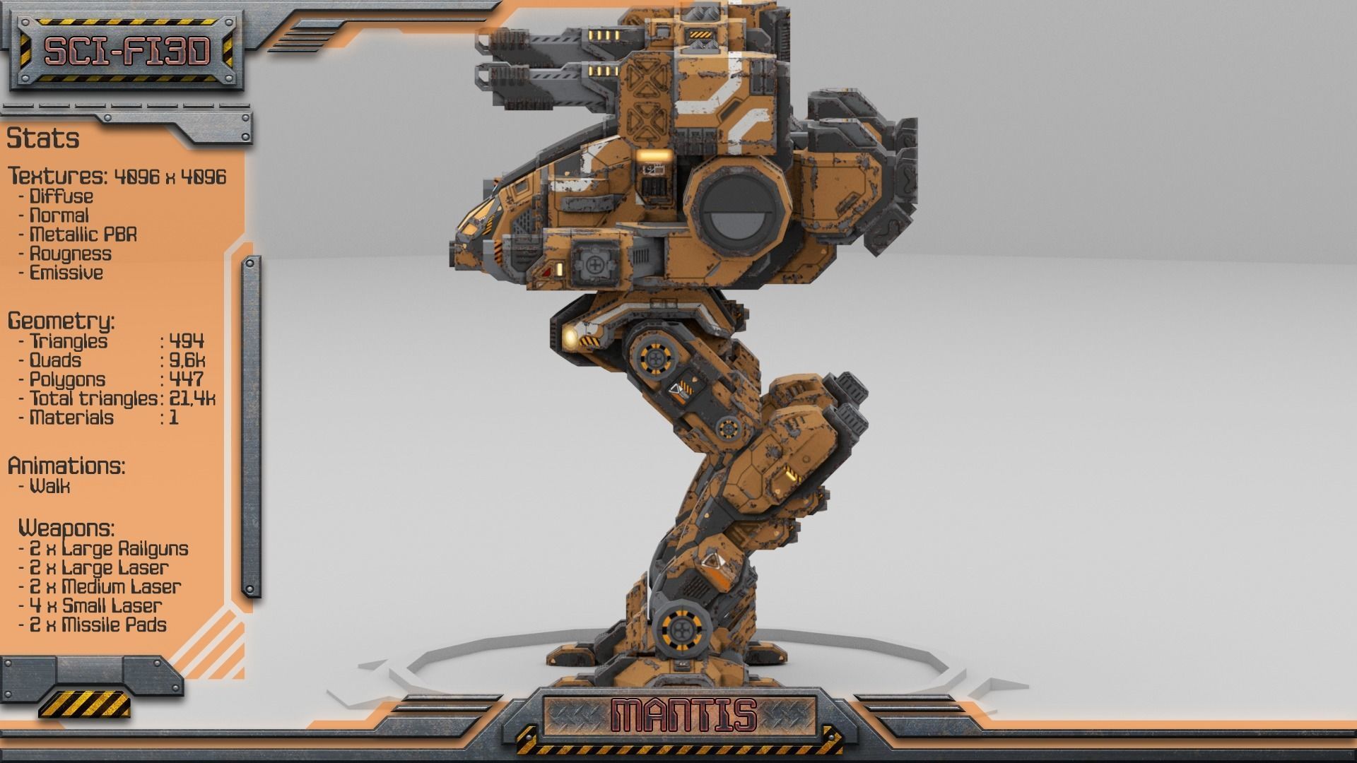 Mantis Lowpoly Animated BattleMech Low-poly 3D model_2