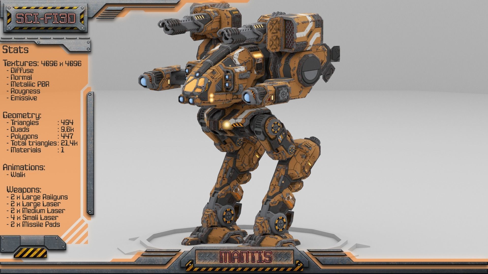 Mantis Lowpoly Animated BattleMech Low-poly 3D model_1