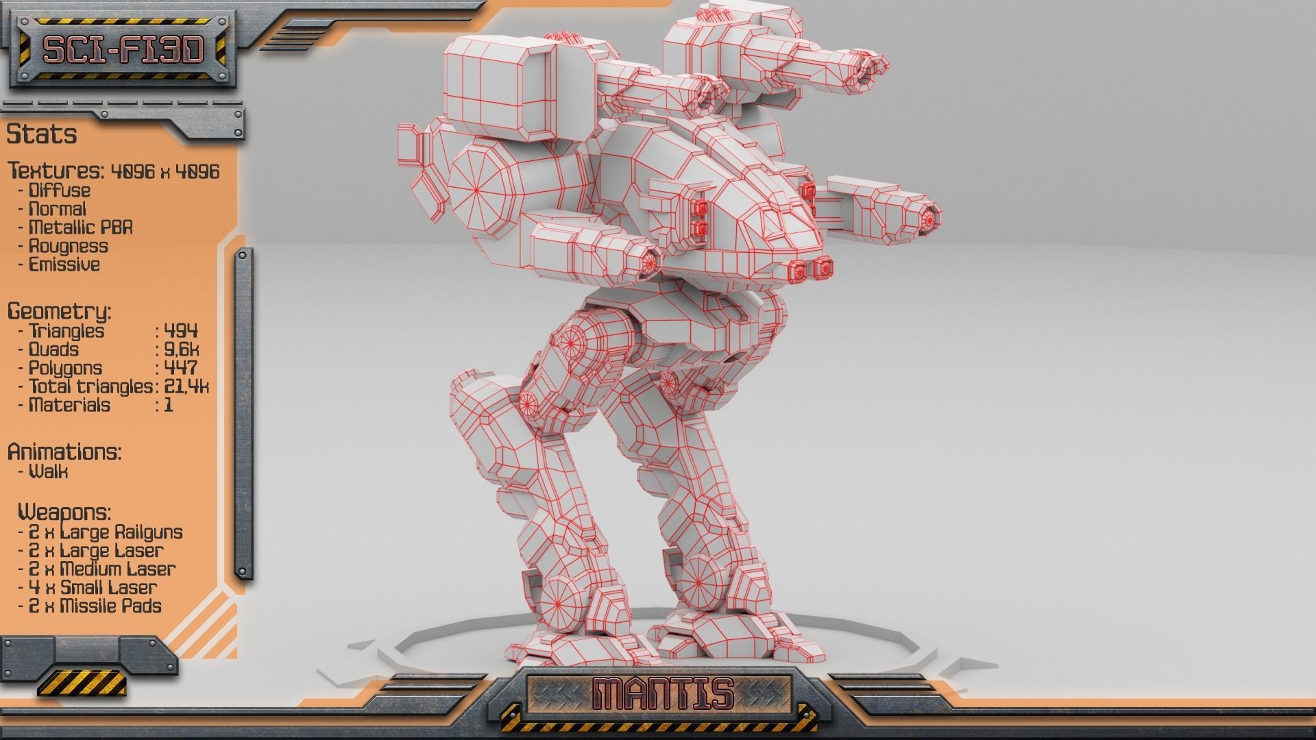 Mantis Lowpoly Animated BattleMech Low-poly 3D model_8